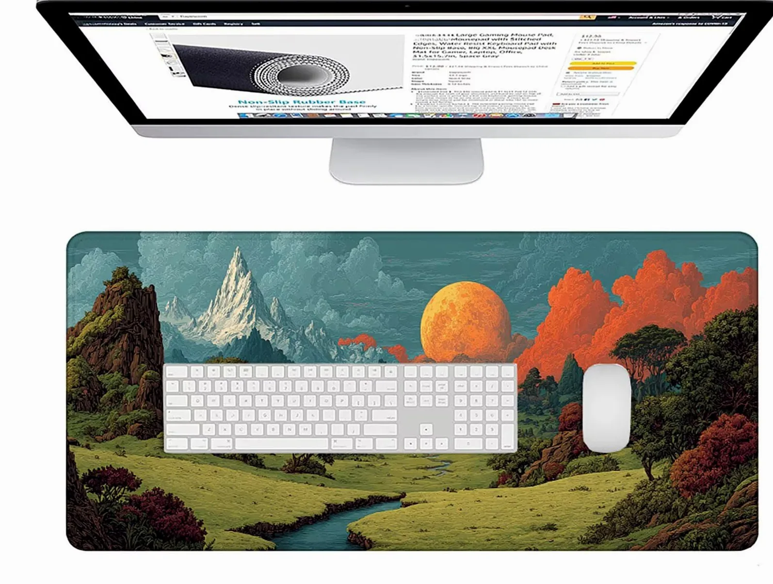 Tappetino Mouse Gaming Grigio Tappetino Mouse XXL 1000x500x3 mm, Paesaggio Mousepad Accessori Gaming con Bordi Cuciti, Sottomano Scrivania Migliorare la Precisione e la Velocità per Giocatori w-9302