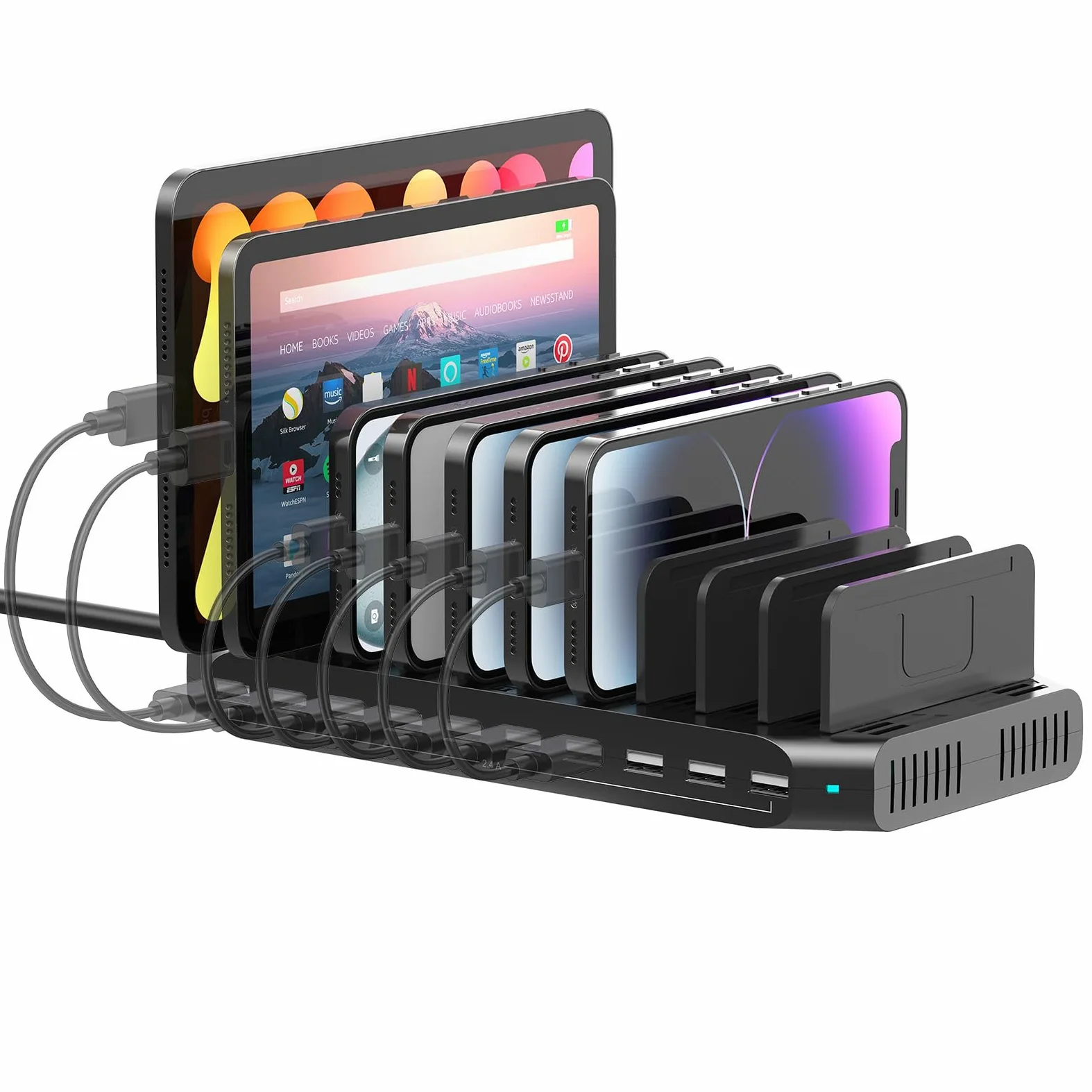 SUIDEK Stazione Di Ricarica Multipla A 10 Porte, Caricatore USB Da 60 W Per Più Dispositivi Con Divisori Regolabili, Compatibile Con Tablet, Smartphone