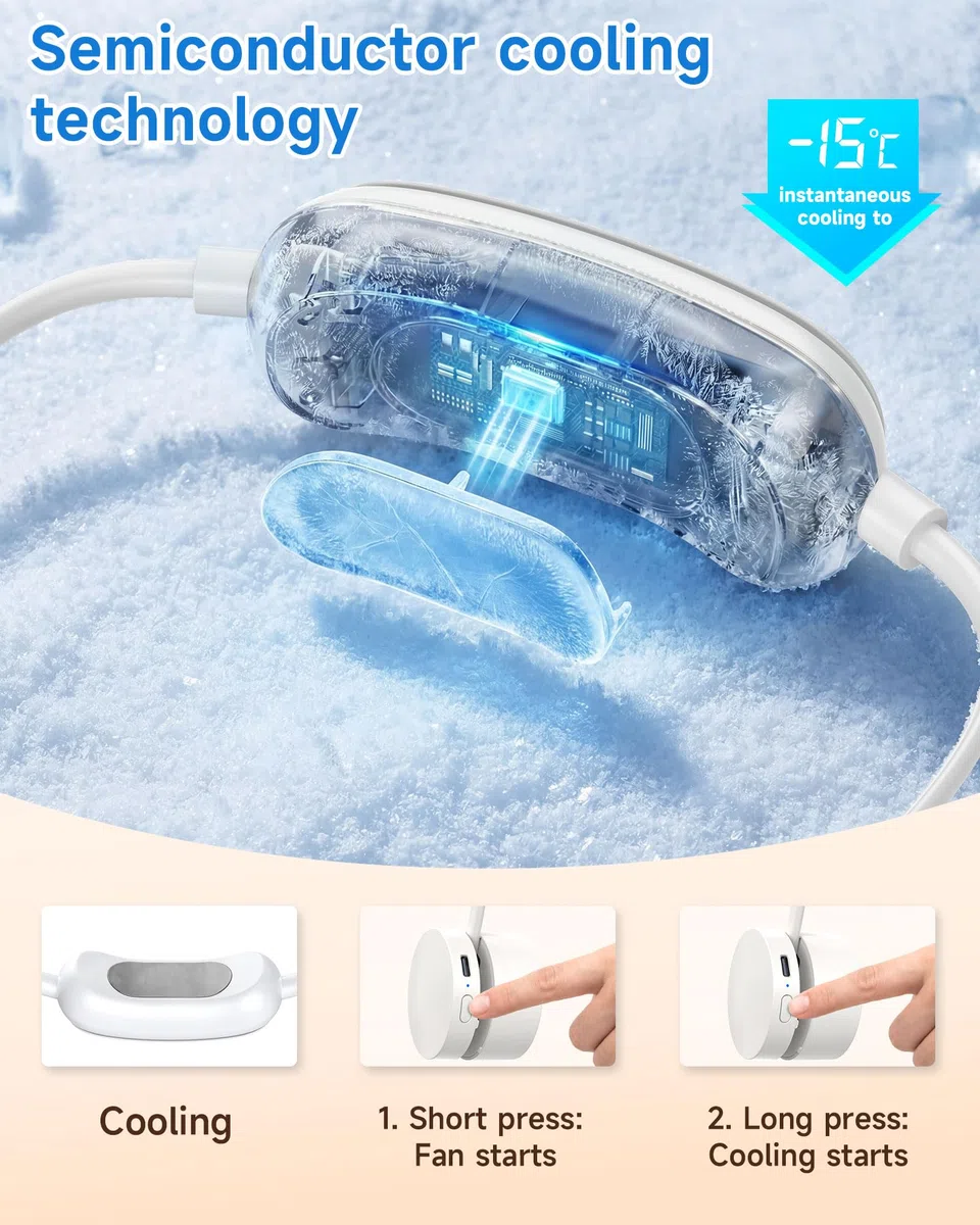 ViSSKO Nuovo 2026 Ventilatore da Collo con Raffreddamento, Supporto Cervicale Personale Senza Mani,3Velocità, Batteria Ricaricabile 1600mAh USB-C,per Lavoro,Viaggi,Sport all'Aperto,Casa Bianco