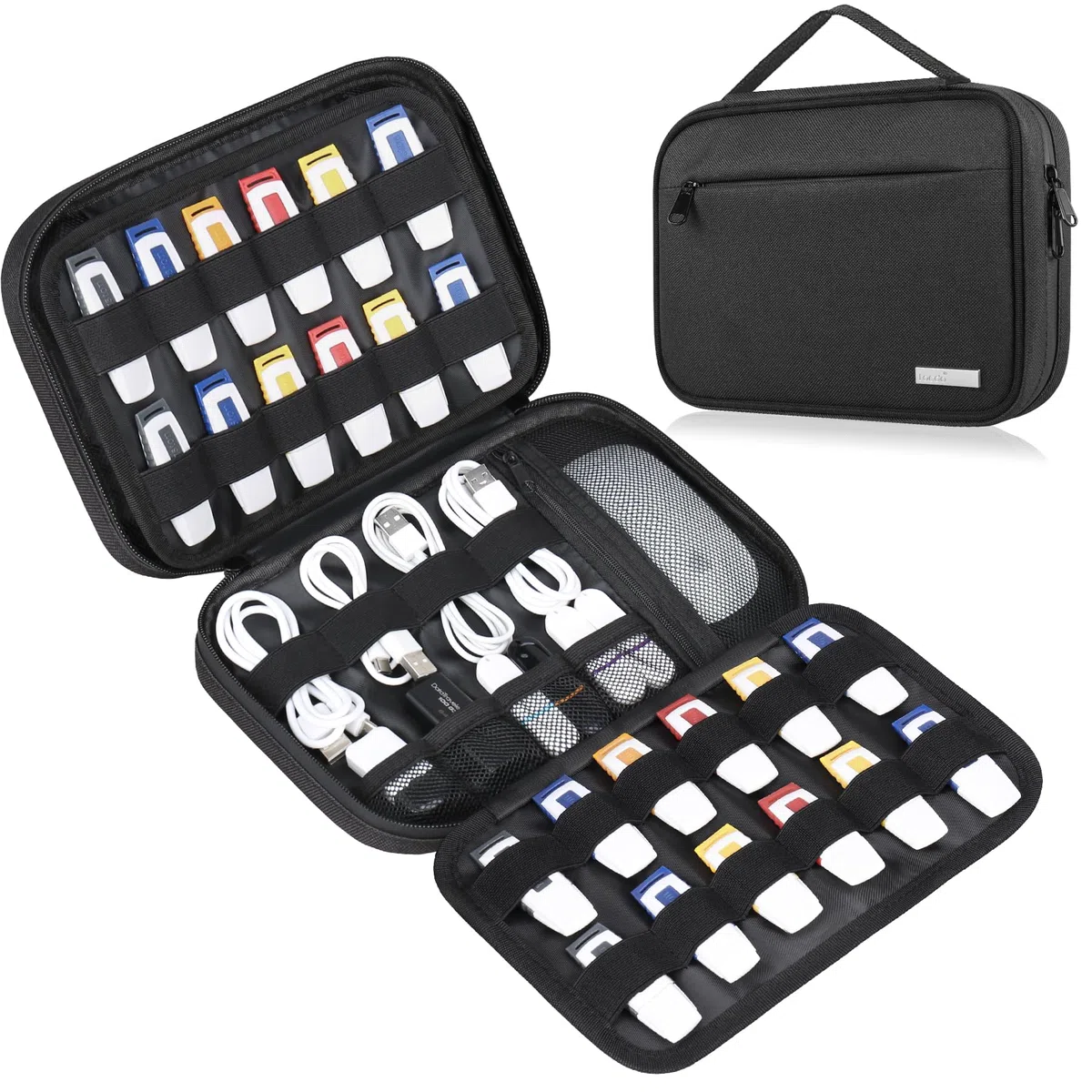 Lacdo USB Flash Drive Case Thumb Drive Holder Case Organizer Portable Electronic Accessories Storage Bag per SanDisk/SamData/Samsung USB Flash Drives Jump Drive Memory Stick, SD Card, Cavi, Nero