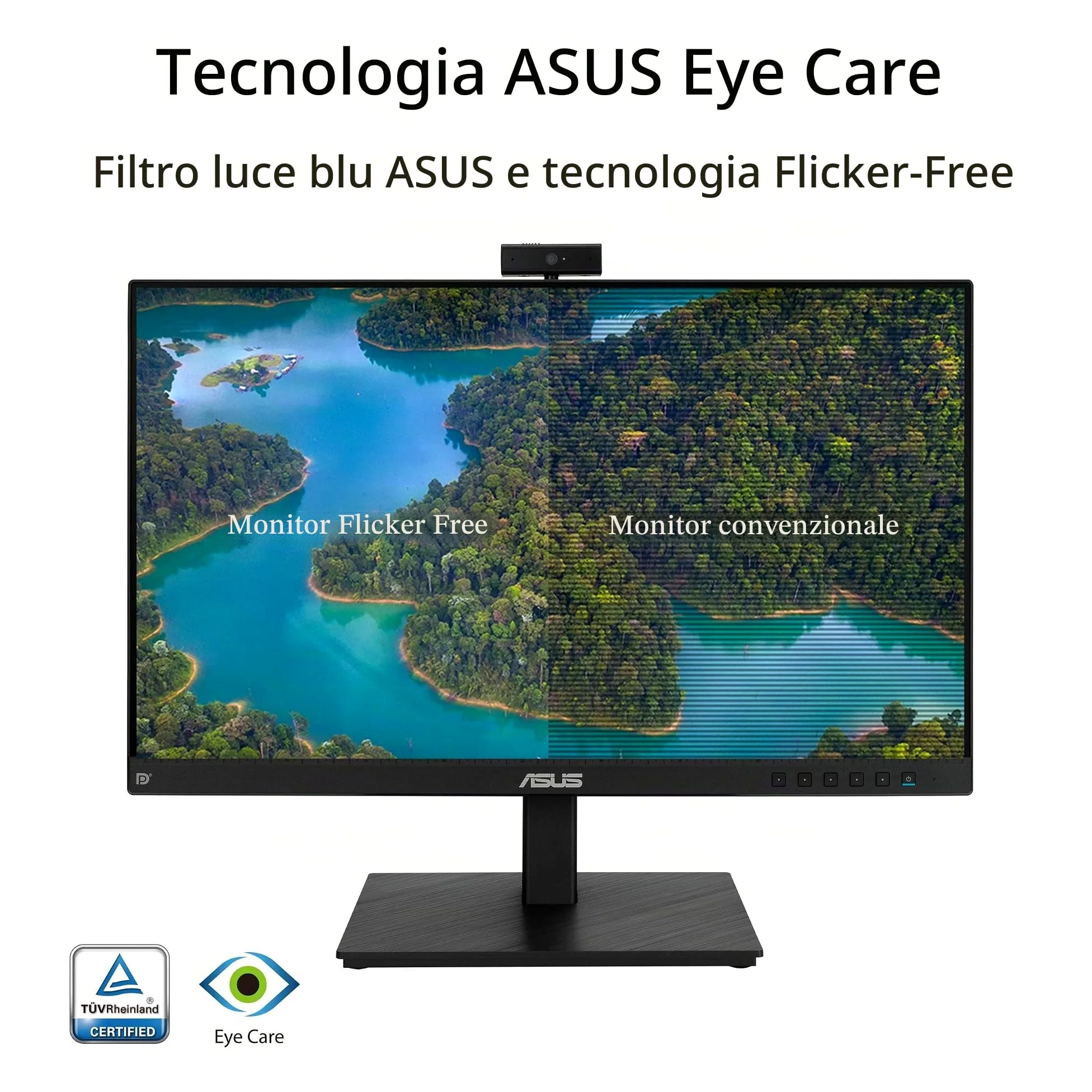 ASUS BE24EQSK, Monitor per Video Conferenze da 23,8" IPS Full HD, Nero | Design Senza Cornice, Webcam FHD, Porta per il Microfono e HDMI, Altoparlanti, Tecnologia Eye Care e Anti-Sfarfallio