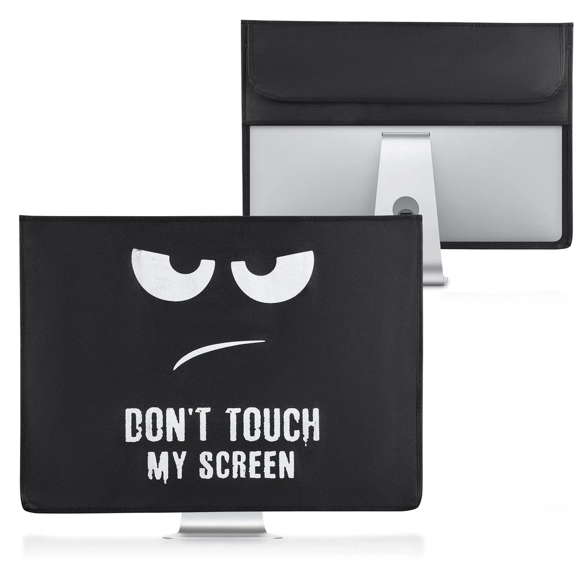 kwmobile Cover Compatibile con 20-22" Monitor - Fodero per Monitor - Copertura Antipolvere Schermo PC con 2 Tasche Extra - Bianco/Nero