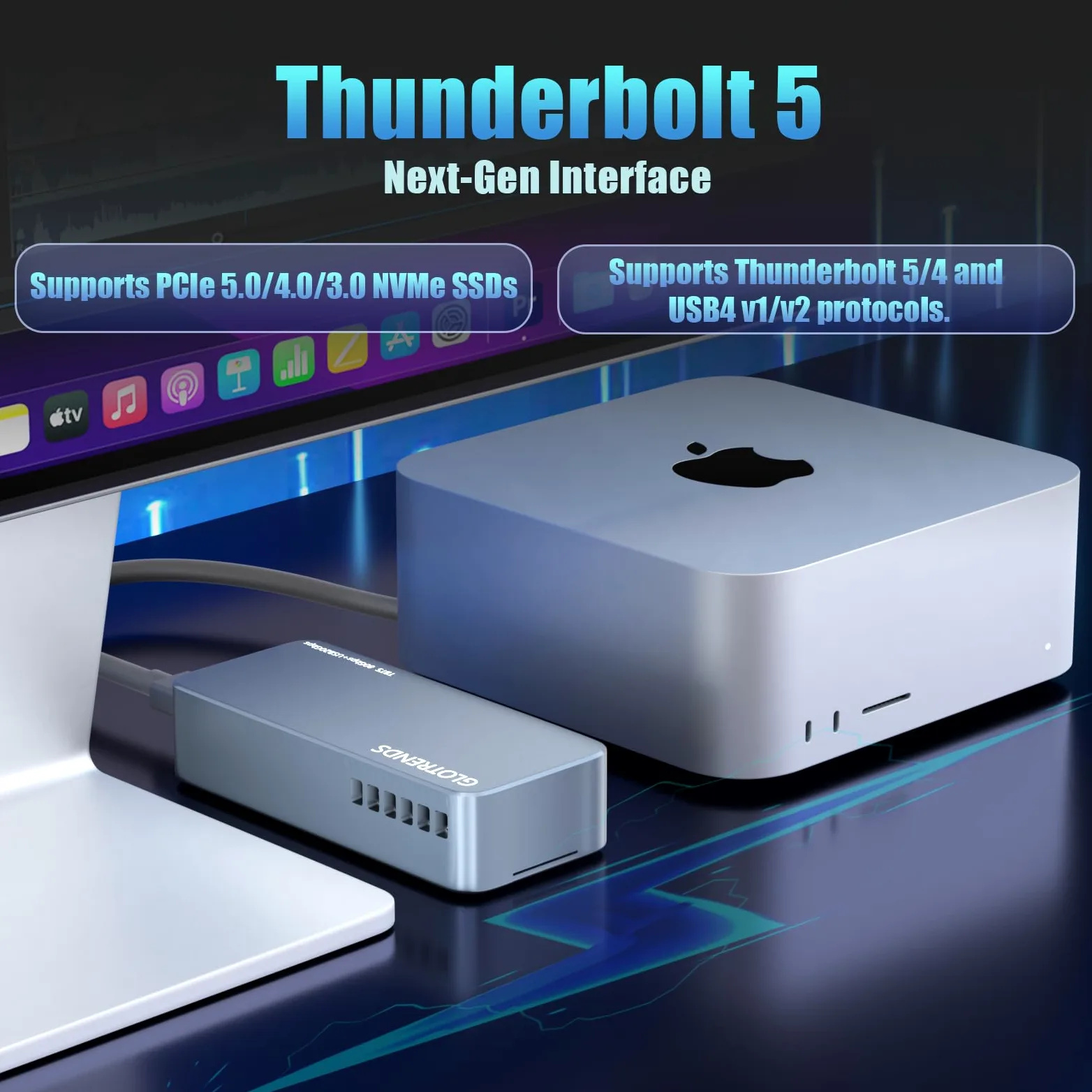 GLOTRENDS EM6003 Case SSD NVMe M.2 da 80 Gbps, compatibile con Thunderbolt 5/4/3/USB4 e USB 3.2 (20Gbps)/3.1/3.0/2.0, fino a 7.000 MB/s con bus PCIe 4.0 x4, supporta SSD da 8 TB, controller JHL9480 B2