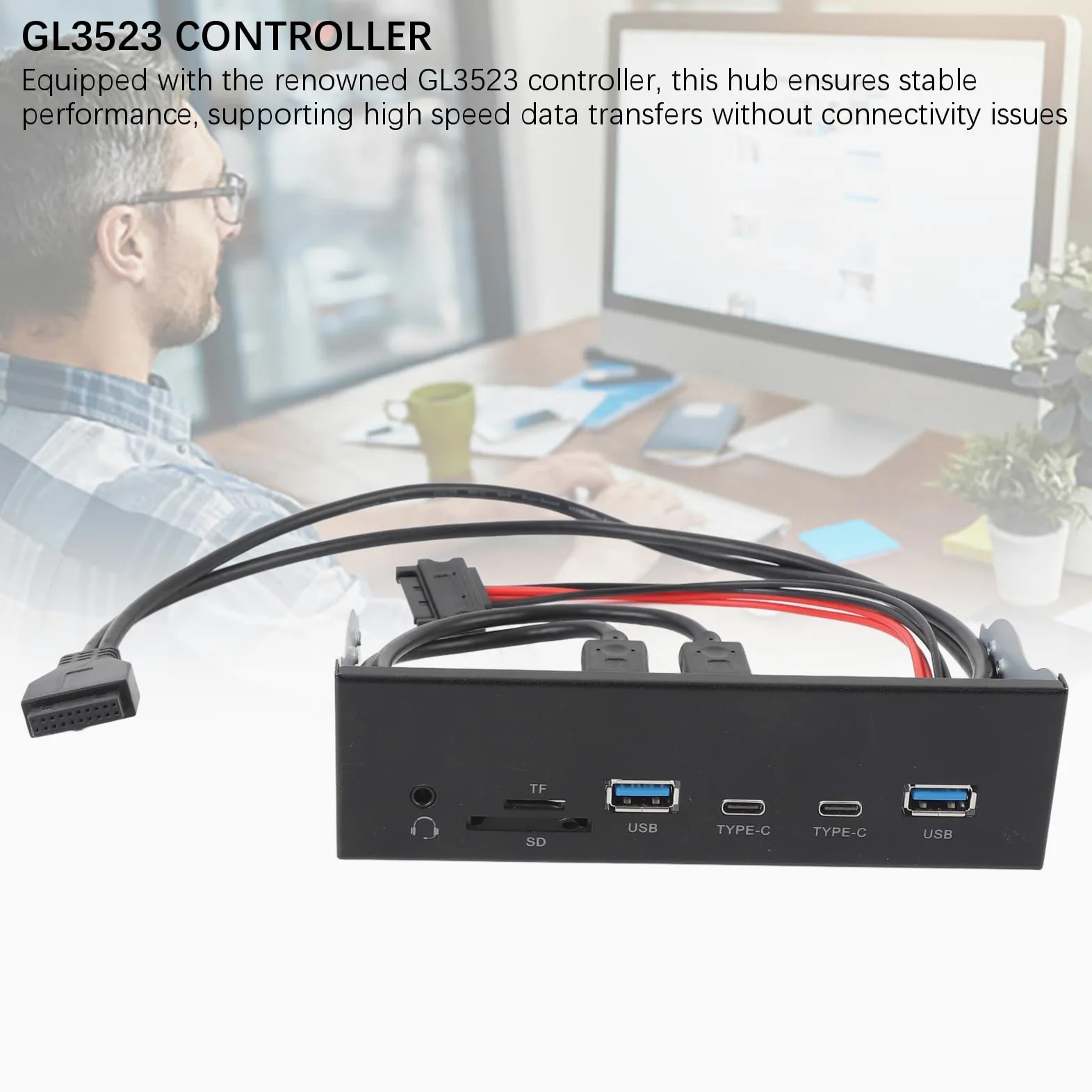 Hub USB C Interno da 19 Pin, 6 Porte USB 3.2 Gen 2x2 Pannello Frontale con 2 A e C, Lettore di Schede di Memoria e Jack, Trasferimento Dati A 5 Gbps, per Case di Computer PC Alloggiamento