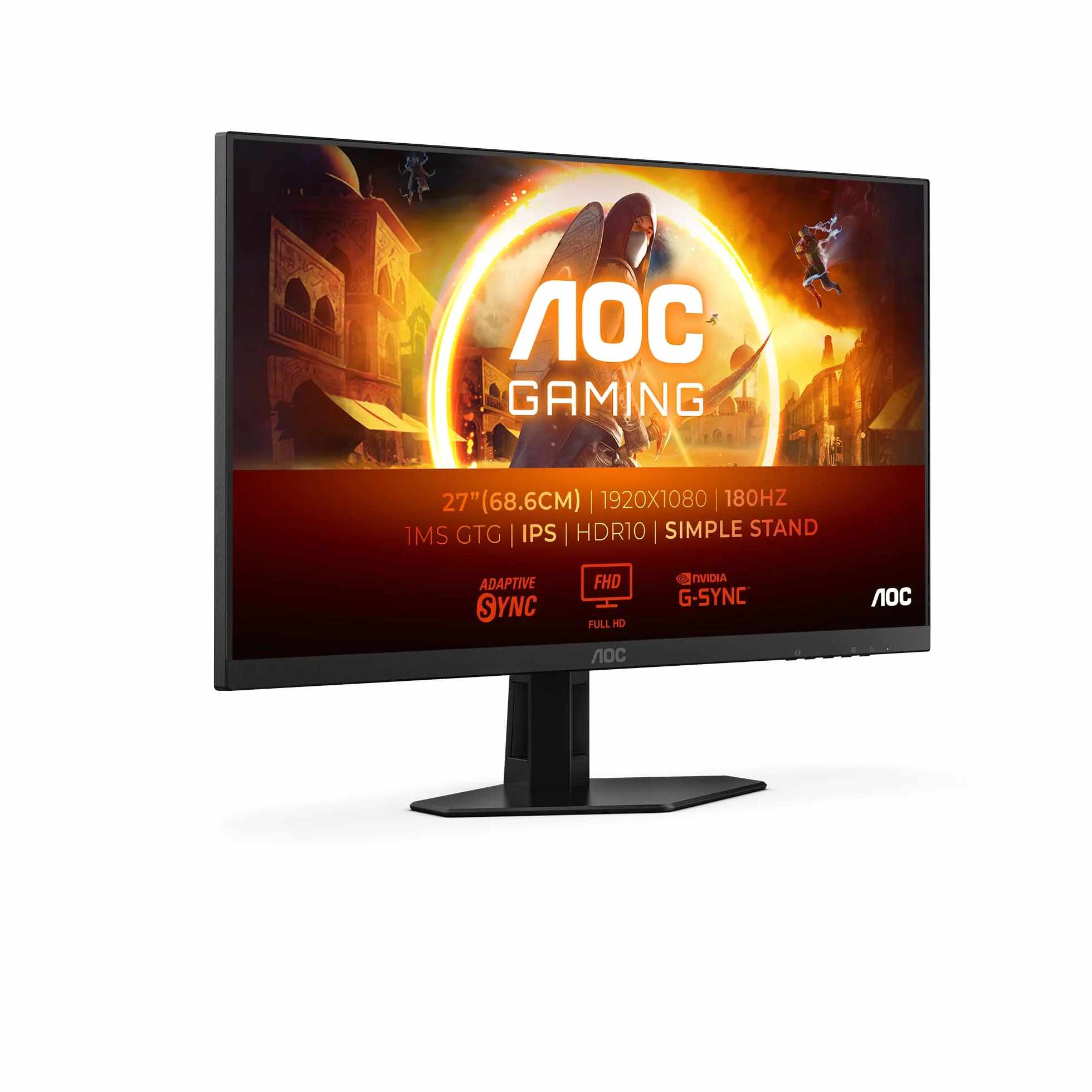 AOC Gaming Monitor 27G4XED 27 pollici 1920x1080, FHD, 180Hz, Fast IPS Panel, 1ms GtG, Speakers, (HDMI2x 2.0 DP 1x 1.4) HDR10, G-Sync Compatible, Nero