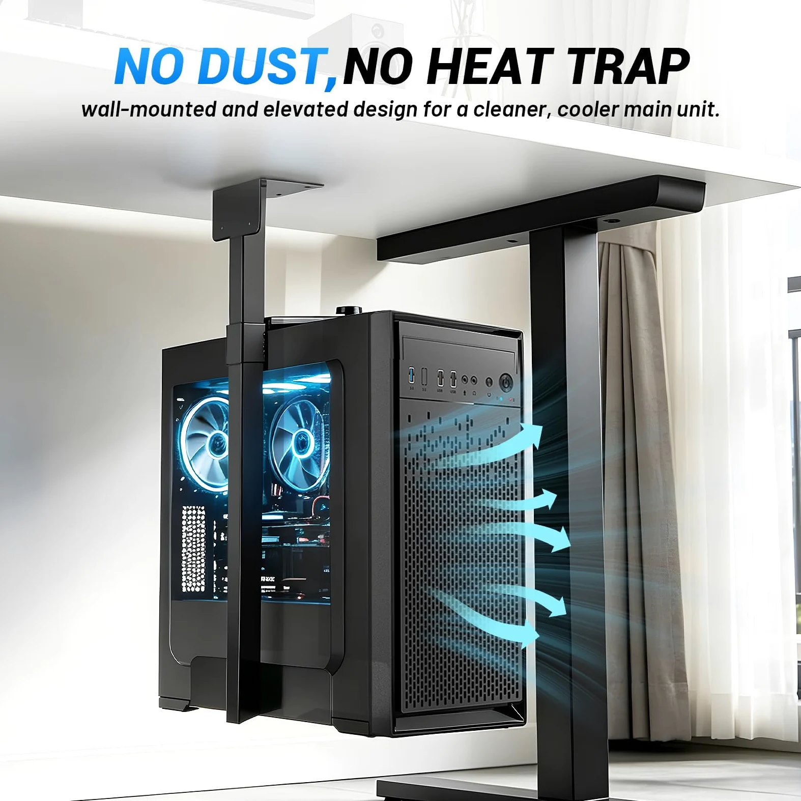 Supporto per PC CPU Regolabile Sotto Scrivania, supporto PC per 30-50 cm, supporto a parete per computer in acciaio al carbonio, supporto PC sotto il tavolo per case del computer, fino a 30 kg