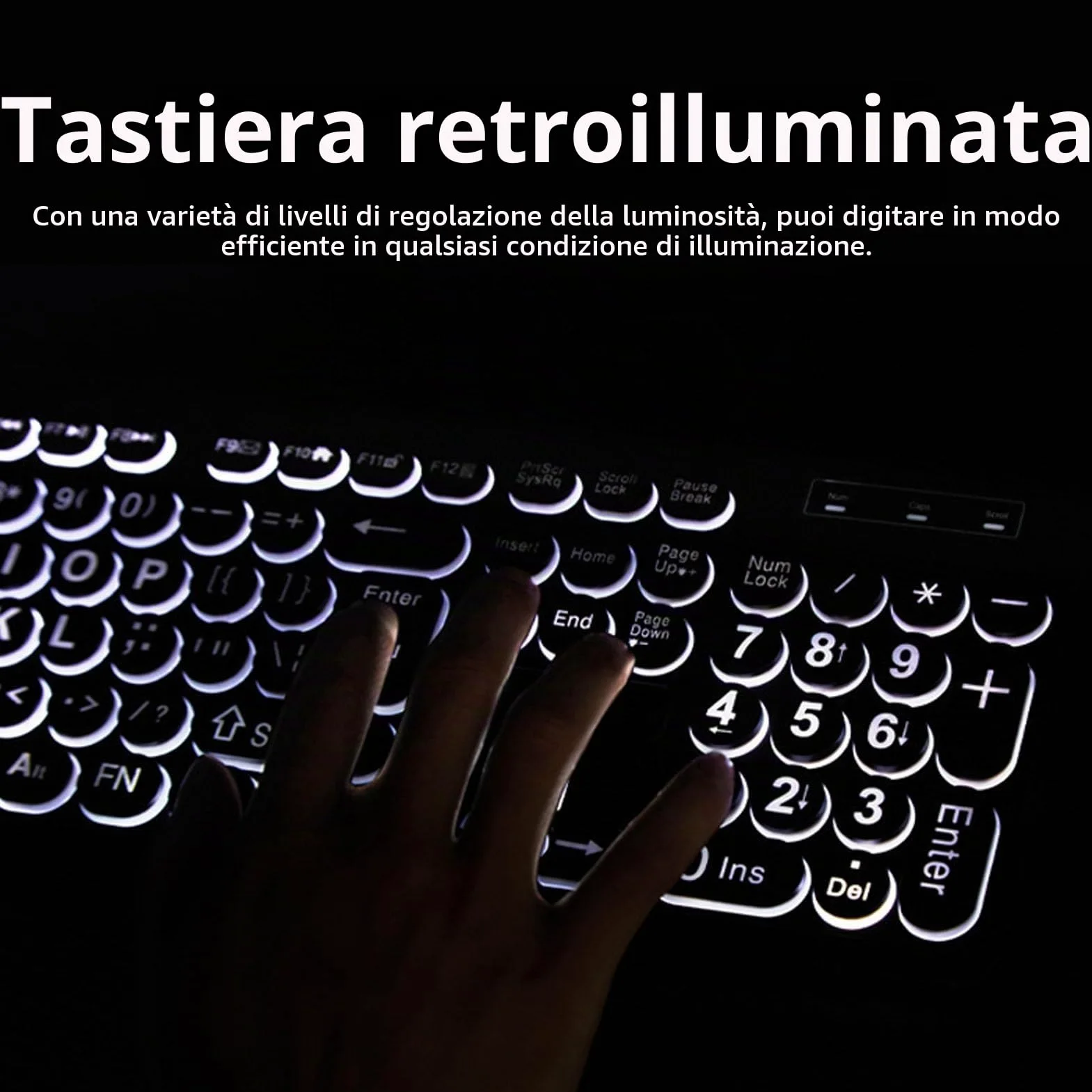 Tastiera Retroilluminata con Caratteri Grandi, Tastiera Illuminata per Anziani o Ipovedenti, Tastiera USB a 104 Tasti con Lettere Oversize