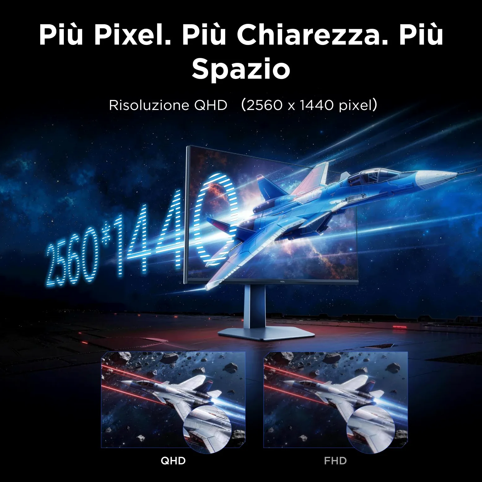 TCL 27G64 Gaming Monitor LED QD Mini da 27 polliciitem namerisoluzione QHD,180 Hz,parnello Fast HVA,HDR 600 nit, tempo dirisposta GTG di 1ms, compatibilità AMD Freesymc, G-Sync