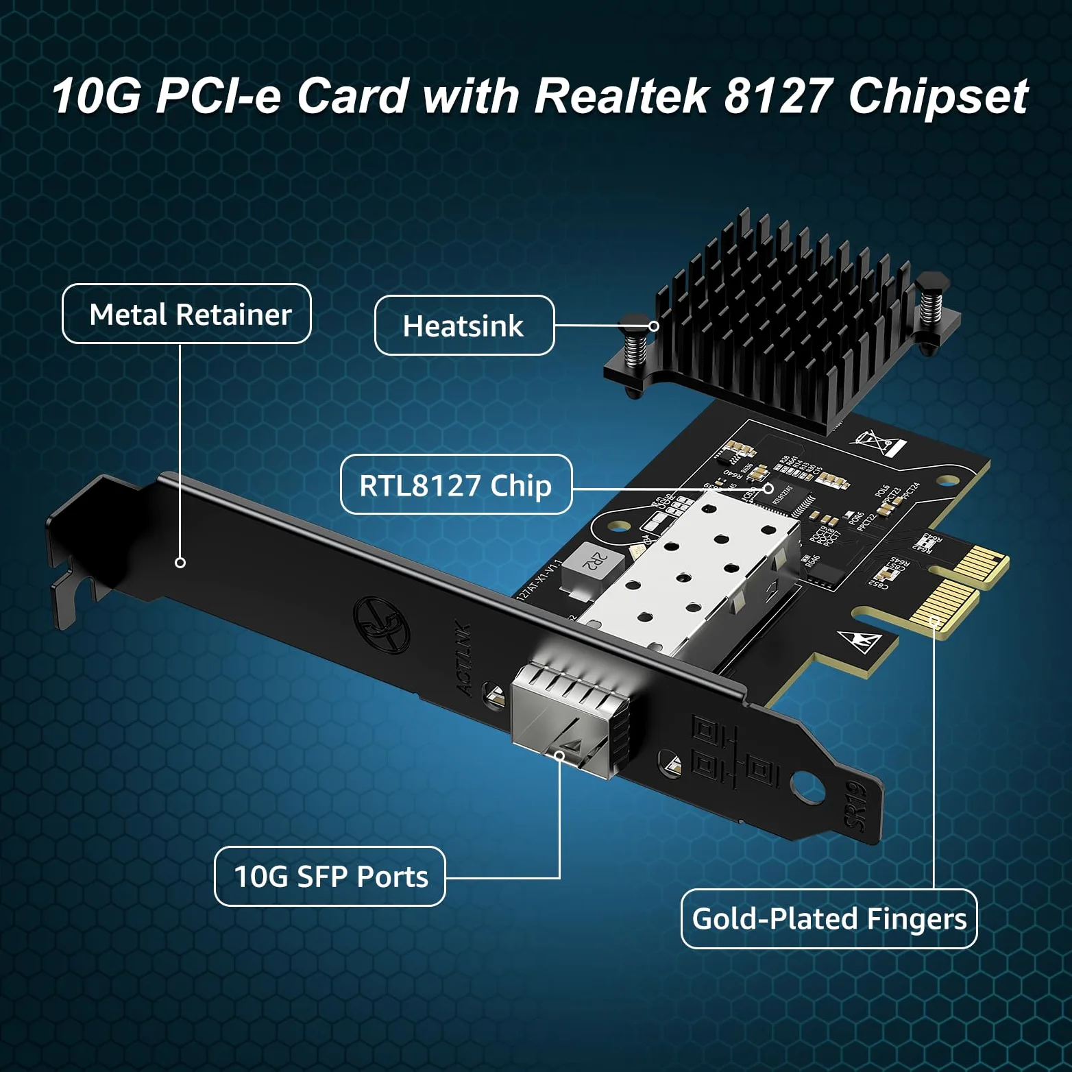 Scheda Di Rete SFP PCIe 10G, Scheda Ethernet YuanLey 10G Base-T Con Controller Realtek RTL8127AT, Adattatore Ethernet PCIe A SFP 10Gb NIC Compatibile Con PCI Express X1, X4, X8, X16, Supporta WOL