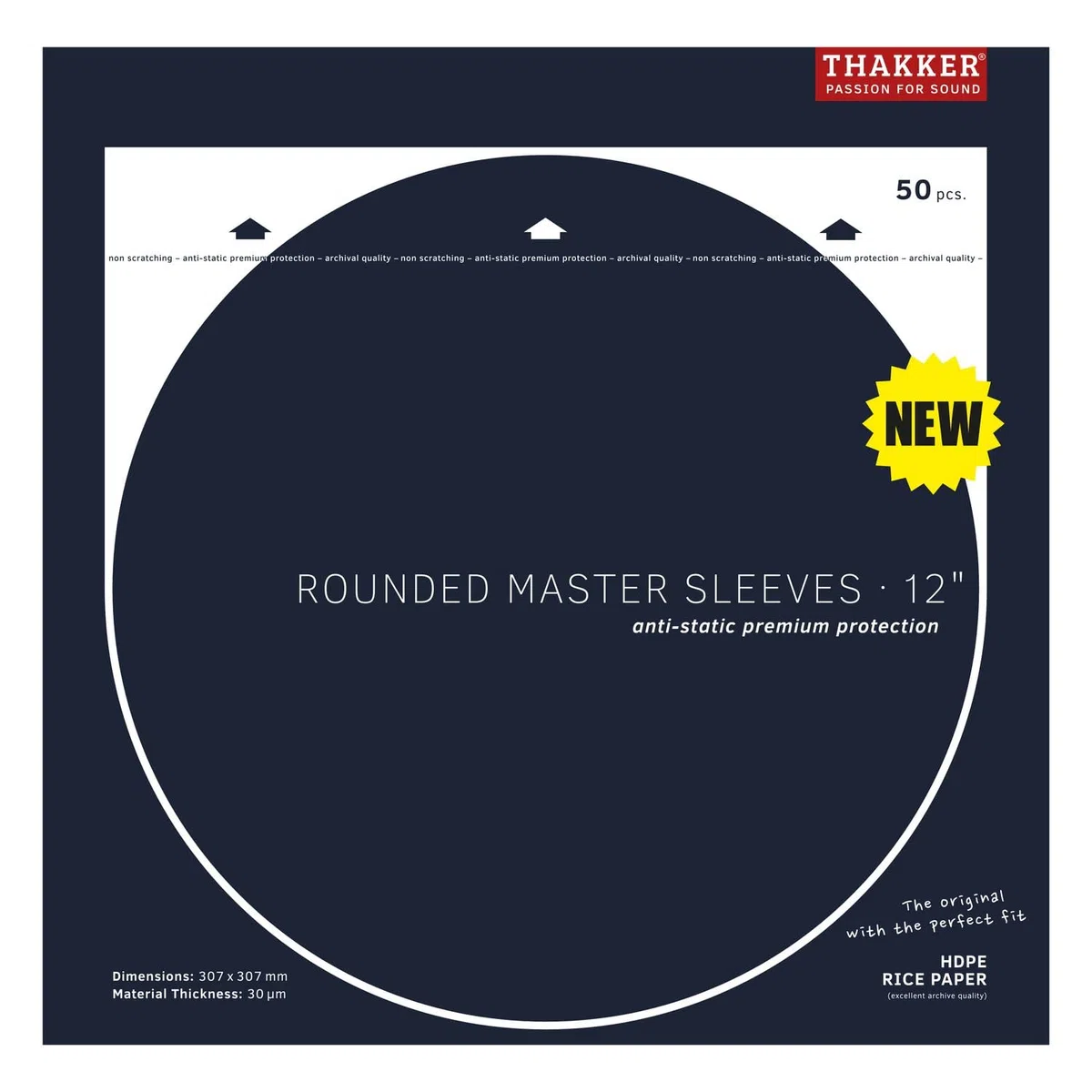 THAKKER Rounded Master Sleeves 12' - 50 copertine semicircolari per vinili da 12 Pollici | copertine antistatiche per LP con Rivestimento in Carta di Riso | qualità da archivio per Collezionisti