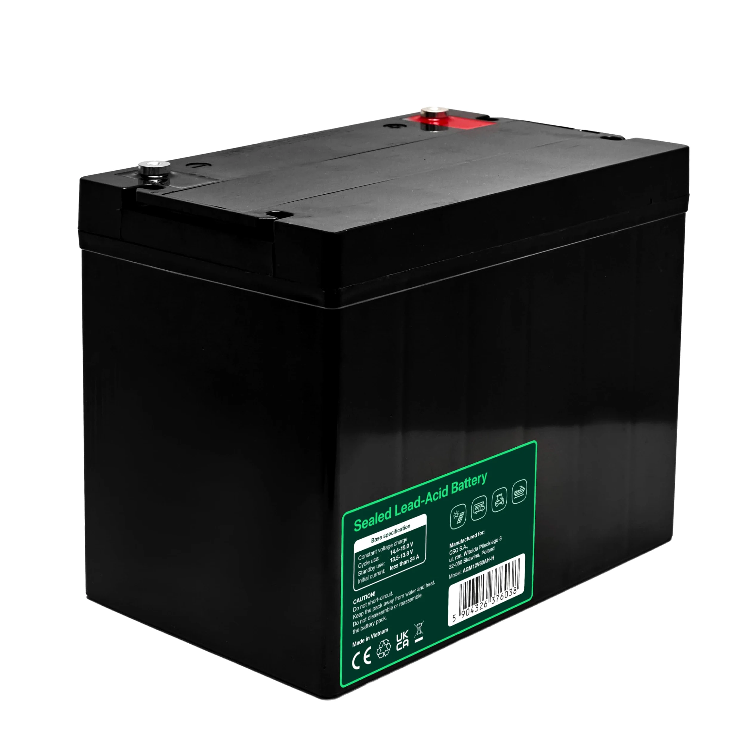Greencell AGM VRLA 12 V 80 Ah - Batteria gel senza manutenzione per UPS, campeggiatori, sistemi di allarme, alimentazione di emergenza e applicazioni industriali, durevole, protezione IP54, alte