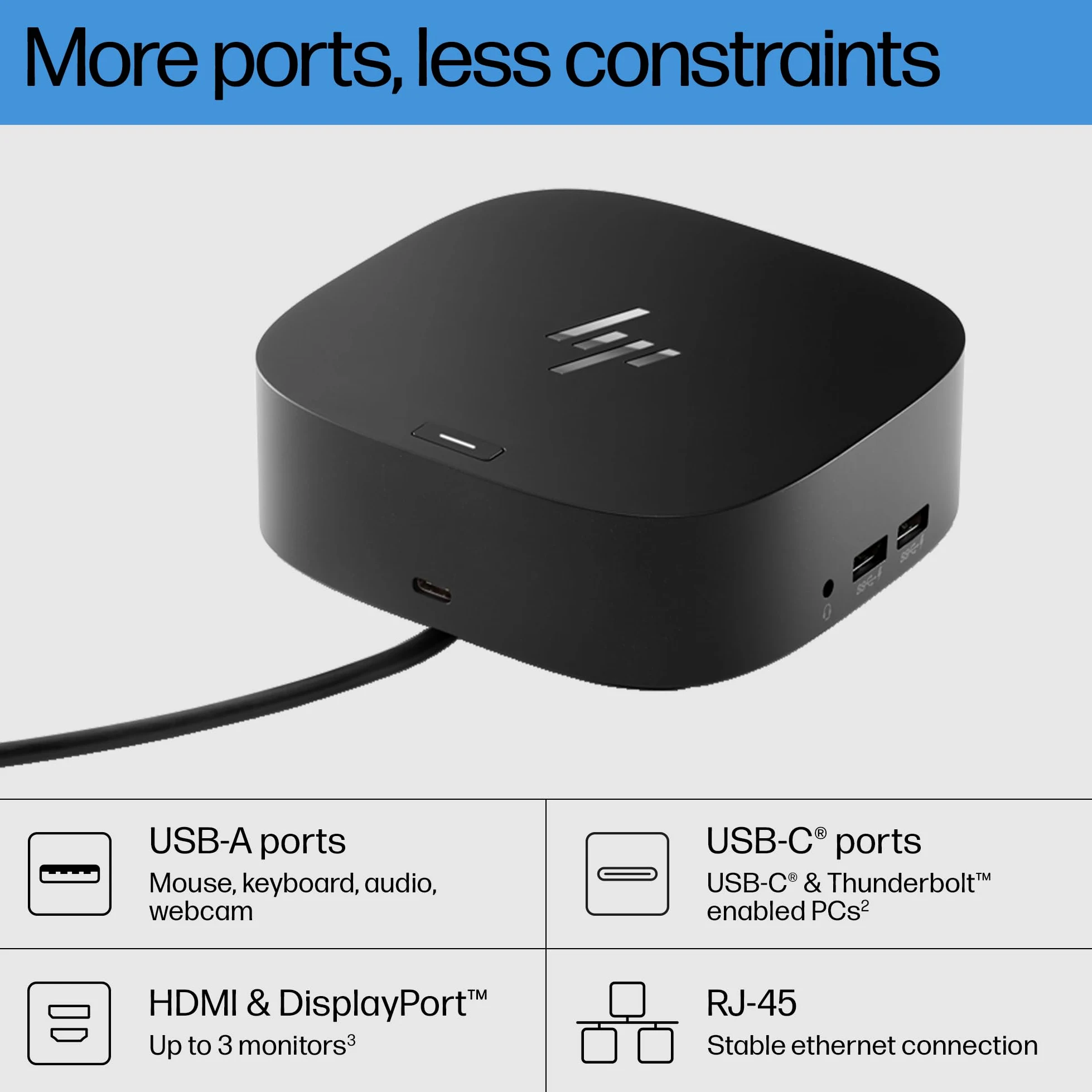 HP Adattatore USB-C Dock G5-11-in-1 per laptop, PC e notebook abilitati USB-C e Thunderbolt, cavo singolo per ricarica, rete o trasferimento dati, ideale per la gestione sicura e remota