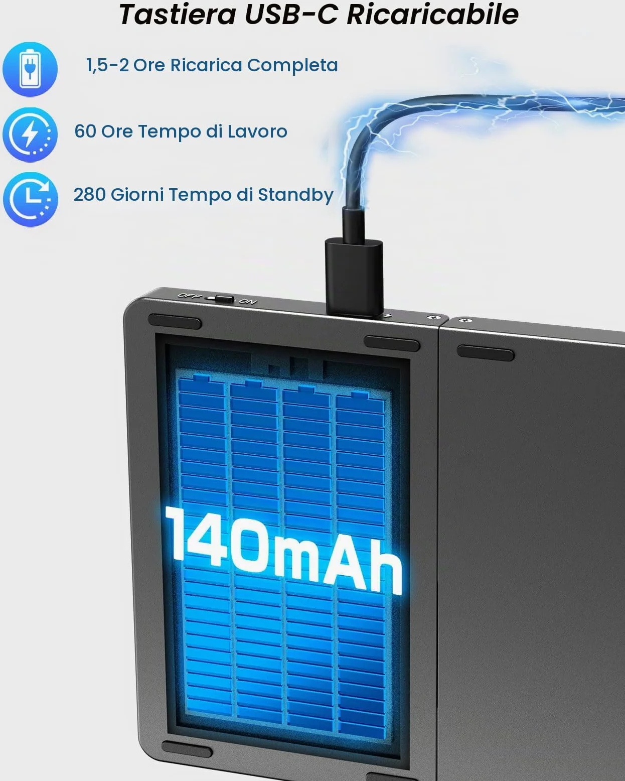 MoKo Tastiera Bluetooth Pieghevole, Spagnola Tastiera Portatile Pieghevole | con Touchpad e Tastiera Numerica, Wireless Tastiera Ricaricabile Multi-Dispositivo per Windows iOS Android Tablet/Phone