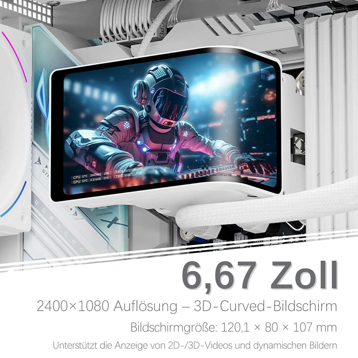 TR-Thermalright Wonder Vision 360 Turbo ARGB Bianco Liquido Dissipatore per CPU, 6,67'' Schermo Curvo 3D con Risoluzione 2400x1080 - Magnetico, 360mm Aio Bianco, per AM5, LGA1851/1700