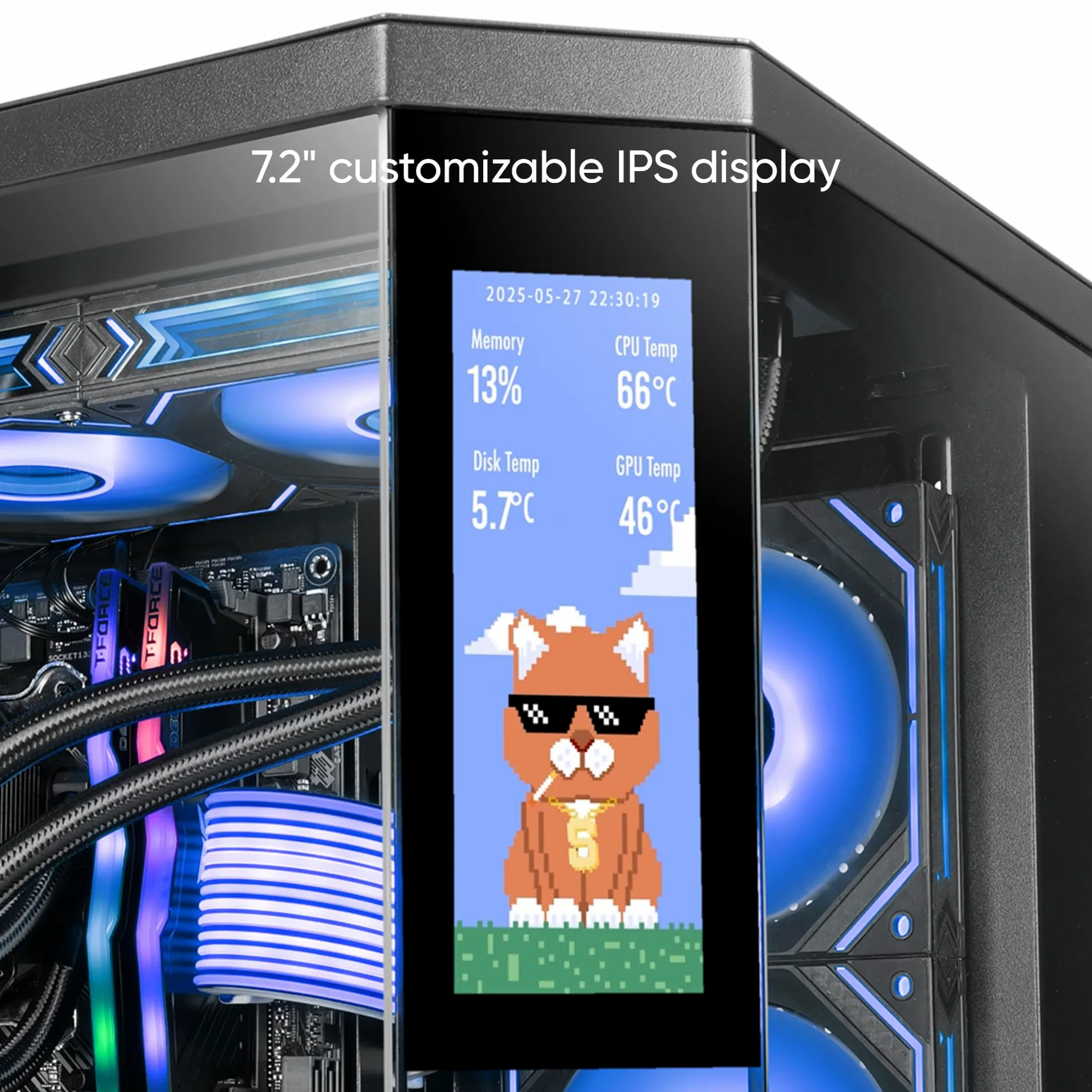 Mars Gaming MC-3TCORELCDM Case Gaming Micro-ATX, Schermo IPS 7,2” Personalizzabile, Triplo Vetro Temperato, Struttura Doppia Camera Laterale, Supporto per Raffreddamento Liquido fino a 360mm, Nero