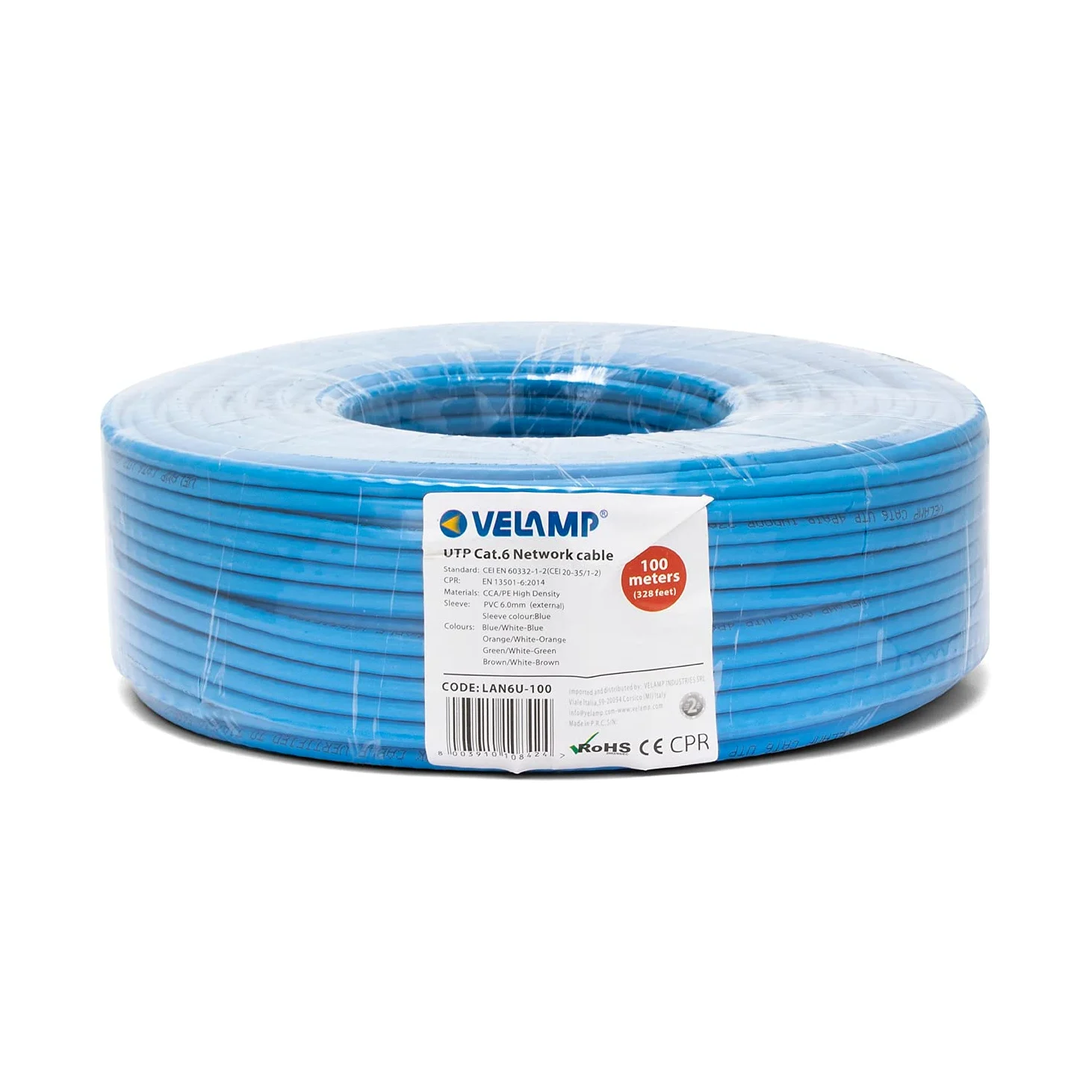 Velamp Cavo di Rete LAN Ethernet - Cat 6 – UTP – Lunghezza 100 mt - Matassa (color may vary)