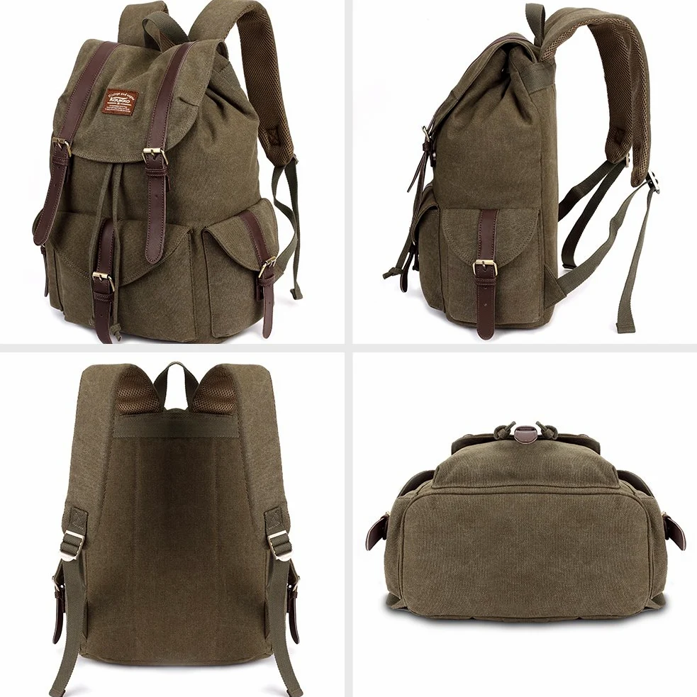KAUKKO Annata Tela di viaggio un'escursione zaino di campeggio Escursionismo Bag per gli sport esterni svago Daypacks Sports Freizeit Daypacks (Army green)