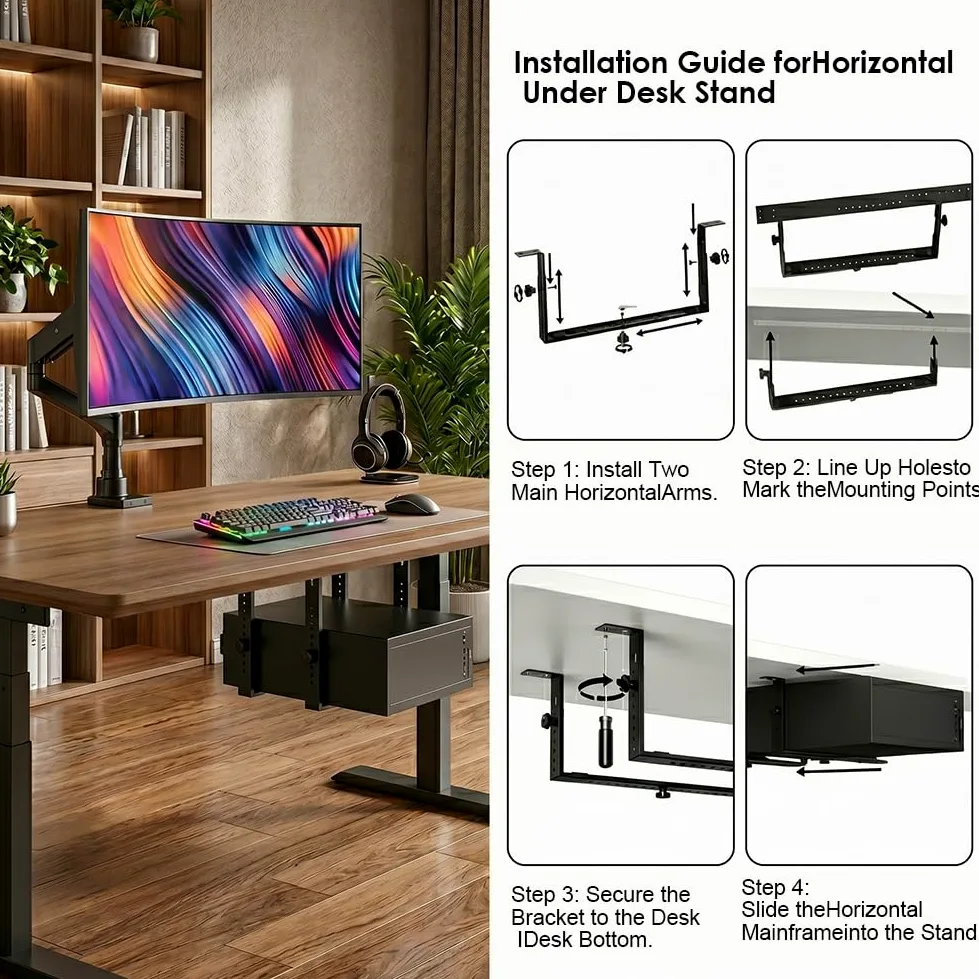Supporto sottotavolo per PC per case del computer, supporto per PC sotto la scrivania, supporto regolabile per computer sotto la scrivania, supporto da appendere, salvaspazio, funziona con la maggior