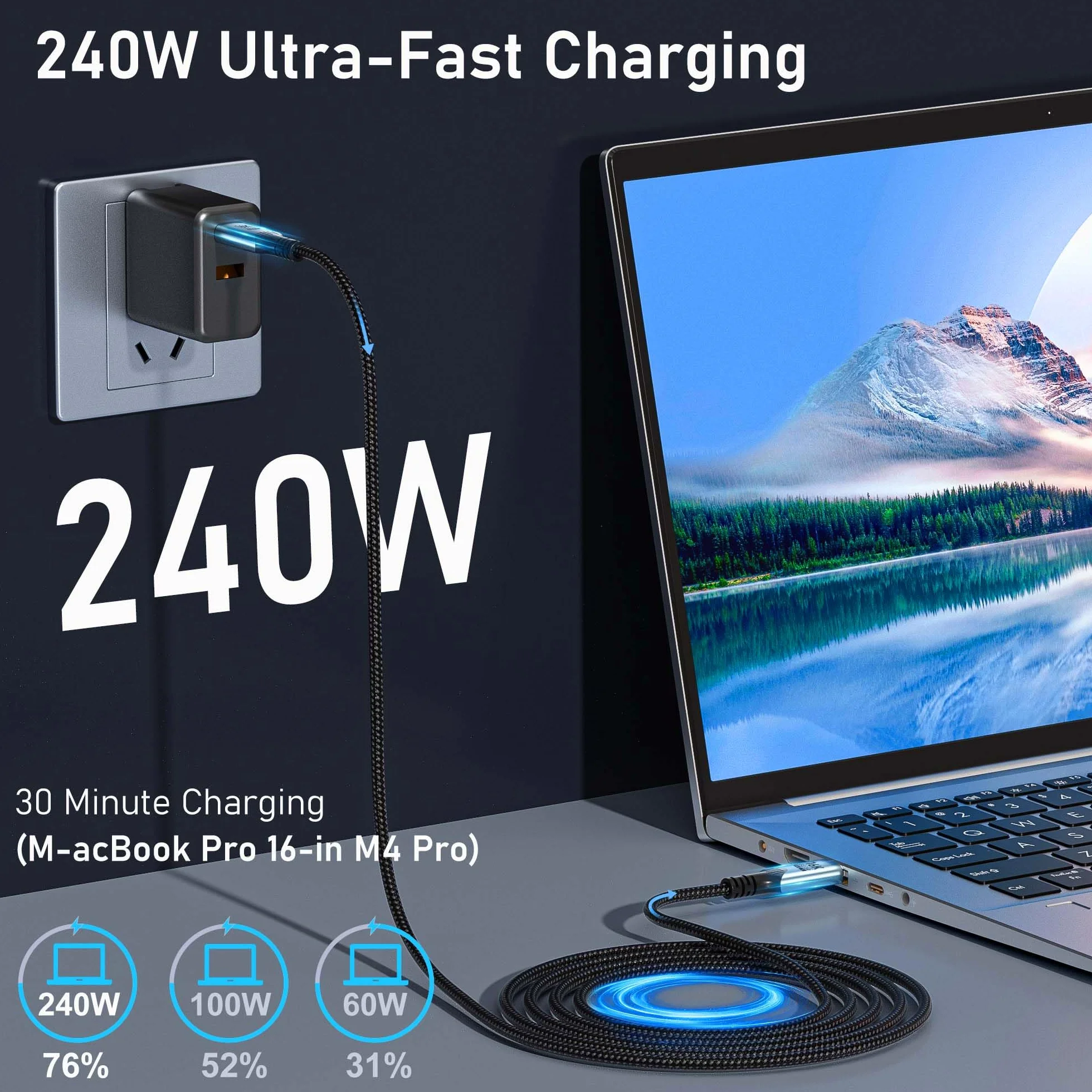 lungo Cavo USB C a USB C 2M 2pack, usb c Ricarica Rapida Intrecciato Cavo Compatible thunderbolt 5,Data Transfer,16K/8K/4K Video cavo tipo c,240W Charging 80 Gbps Compatible thunderbolt 4/3