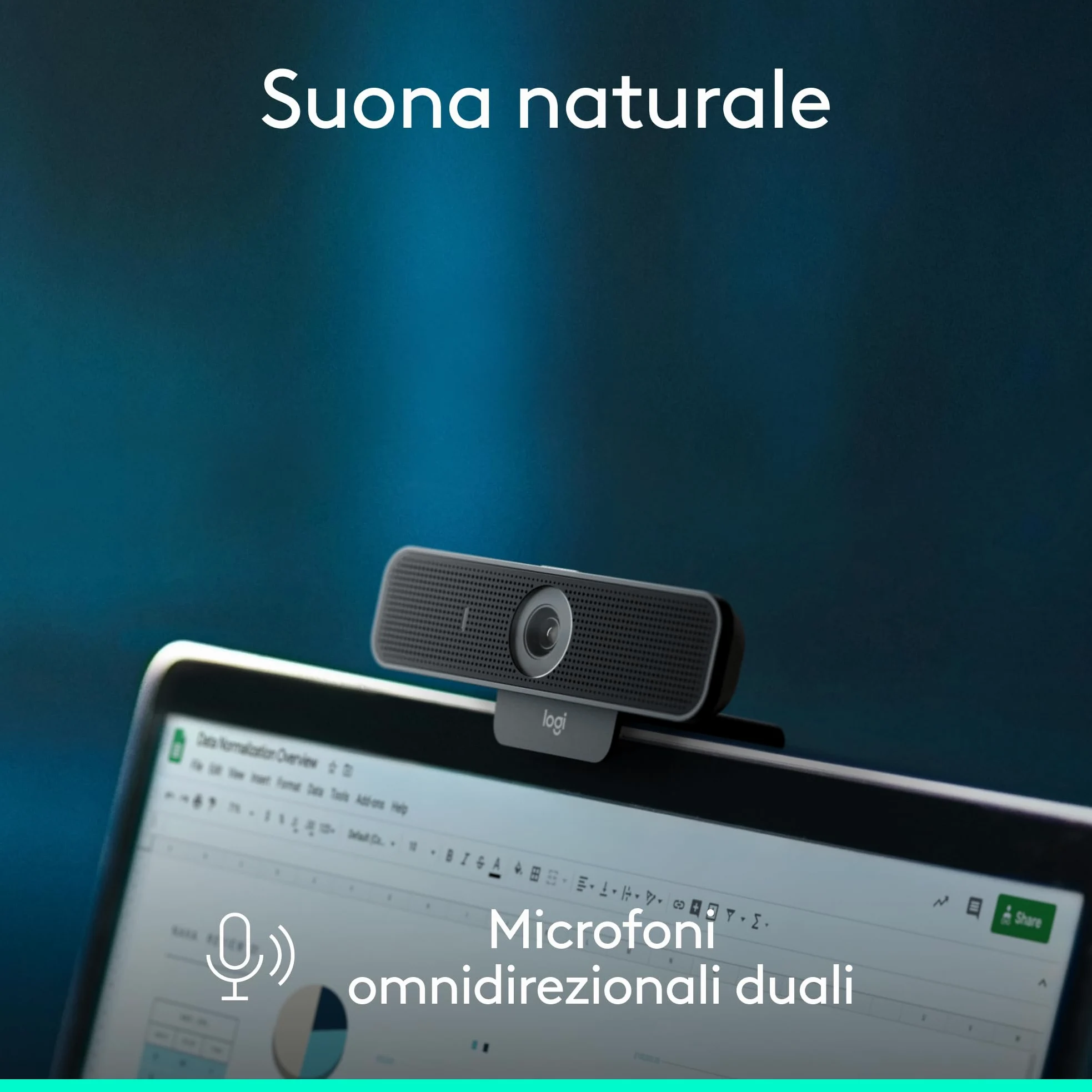 Logitech C925e webcam professionale, video HD 1080p/30fps, correzione dell'illuminazione, autofocus, audio chiaro, copriobiettivo, per Microsoft Teams, Google Meet, Skype, WebEx, Cisco - Nero