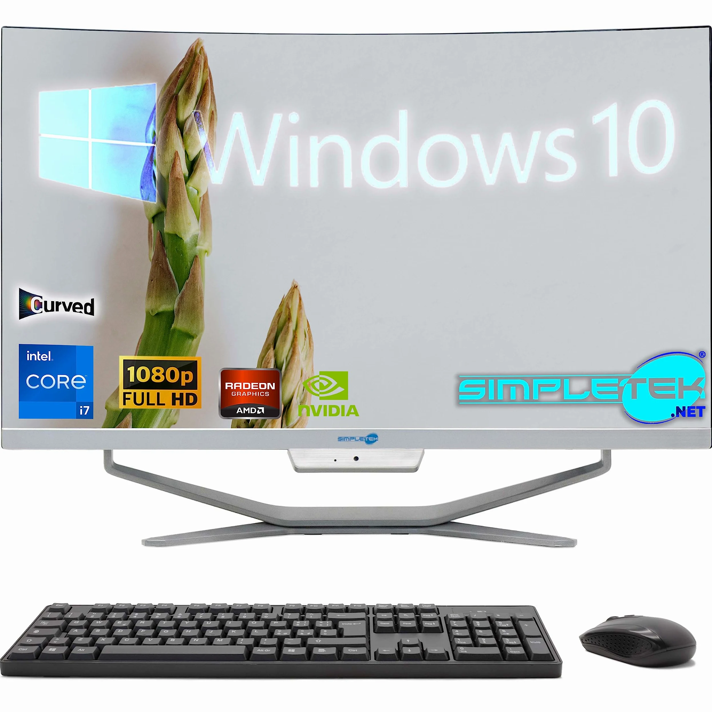 SIMPLETEK - PC All in One con Schermo Curvo 24" Core i7 | Windows 10 Pro | 8GB RAM SSD 240GB | Ideale per Ufficio, Scuola, Casa
