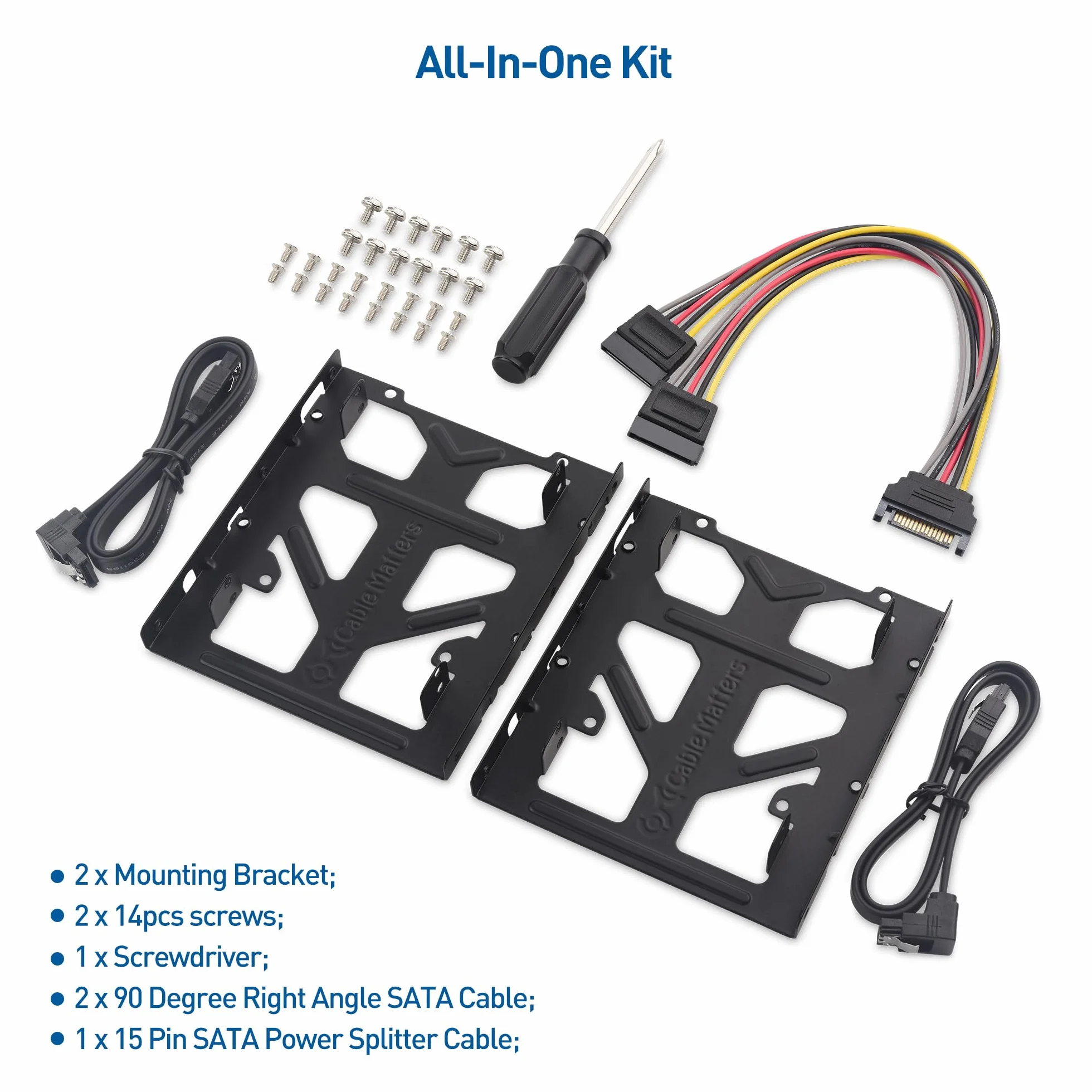 Cable Matters Confezione da 2 adattatori per disco fisso SSD da 2,5 a 3,5 (adattatore SSD 2.5 to 3.5) Kit all-in-one nero - Il kit include staffa, viti, cavi e cacciavite