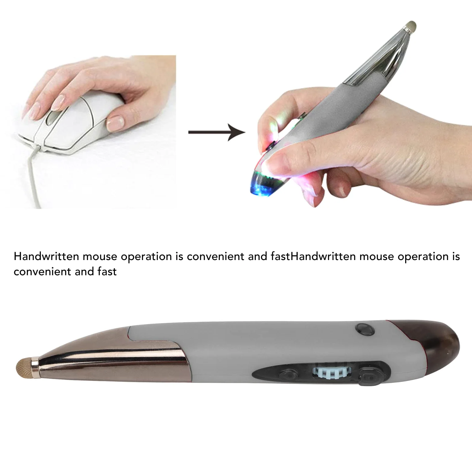 Mouse Ottico Tascabile Wireless USB Ricaricabile 2.4G, Mini Ergonomico Con Scrittura a Mano Regolabile DPI per Desktop Notebook (Grigio Argento)