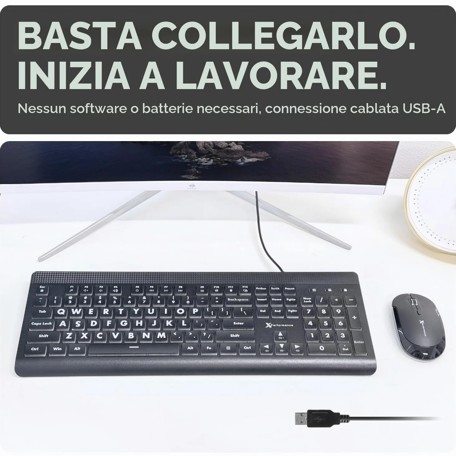 X9 Performance Tastiera retroilluminata di grandi dimensioni, facile da vedere, con cavo USB, layout a 107 tasti, 7 LED a colori, tastiera grande per ipovedenti, per PC Windows