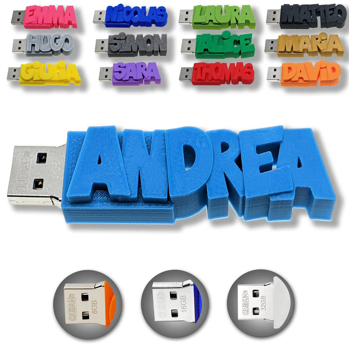 Chiavetta USB personalizzata con il tuo testo – il colore di tua scelta – USB 3.0 – 8 Go, 16 Go o 32 Go – un regalo originale e unico (16 GB, Blu cielo)