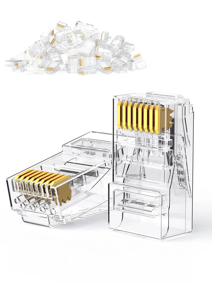 UGREEN 50 Pezzi Connettori RJ45 Cat 5e, Plug RJ45 Placcato in Oro 24K 8P8C STP, Connettore LAN Schermato per Cat 5 / 5e Ethernet Network