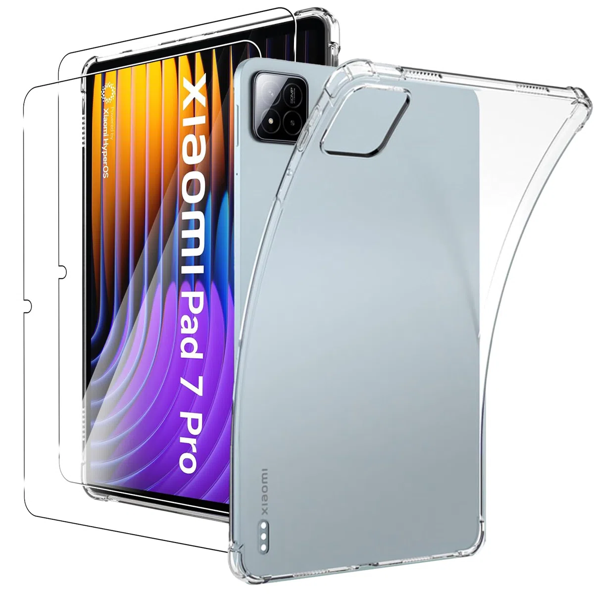 MEMELOKA Custodia per Xiaomi Pad 7/Pad 7 PRO 11.2 Pollici + 2 Pezzi Vetro Temperato, Cover Protezione in TPU Morbido Ultra-Sottile con Airbag in Silicone Rinforzato