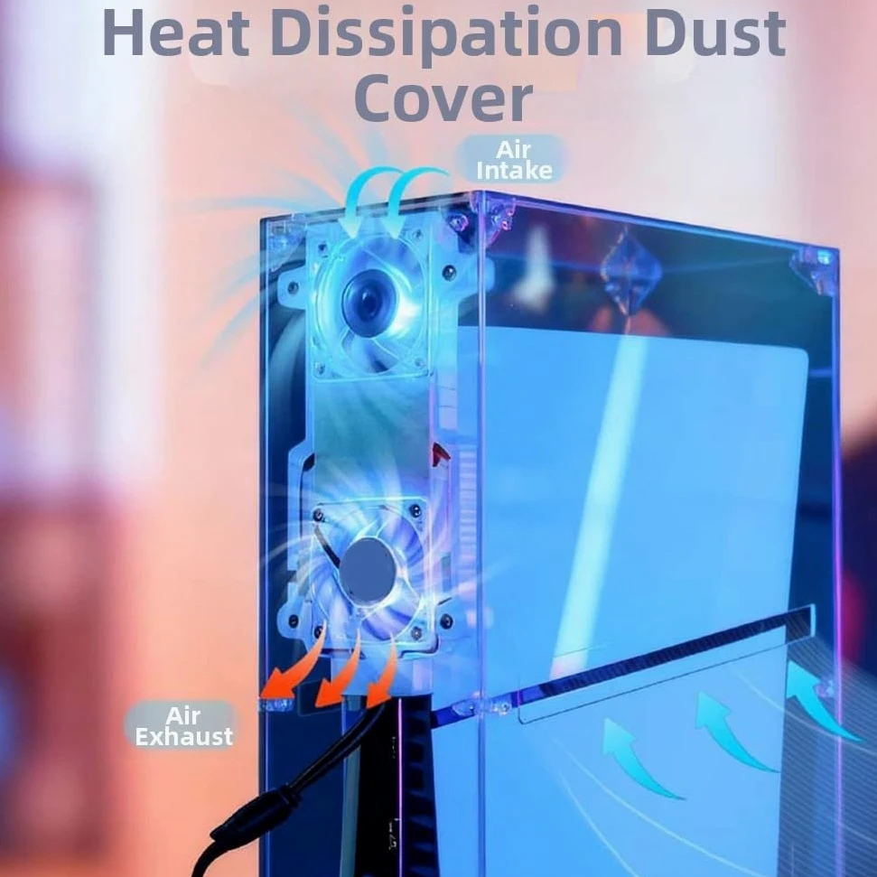Copertura trasparente di raffreddamento e polvere per PS5 per console Slim, guscio di dissipazione del calore su misura con design in acrilico per proteggere da detriti e migliorare il flusso d'aria