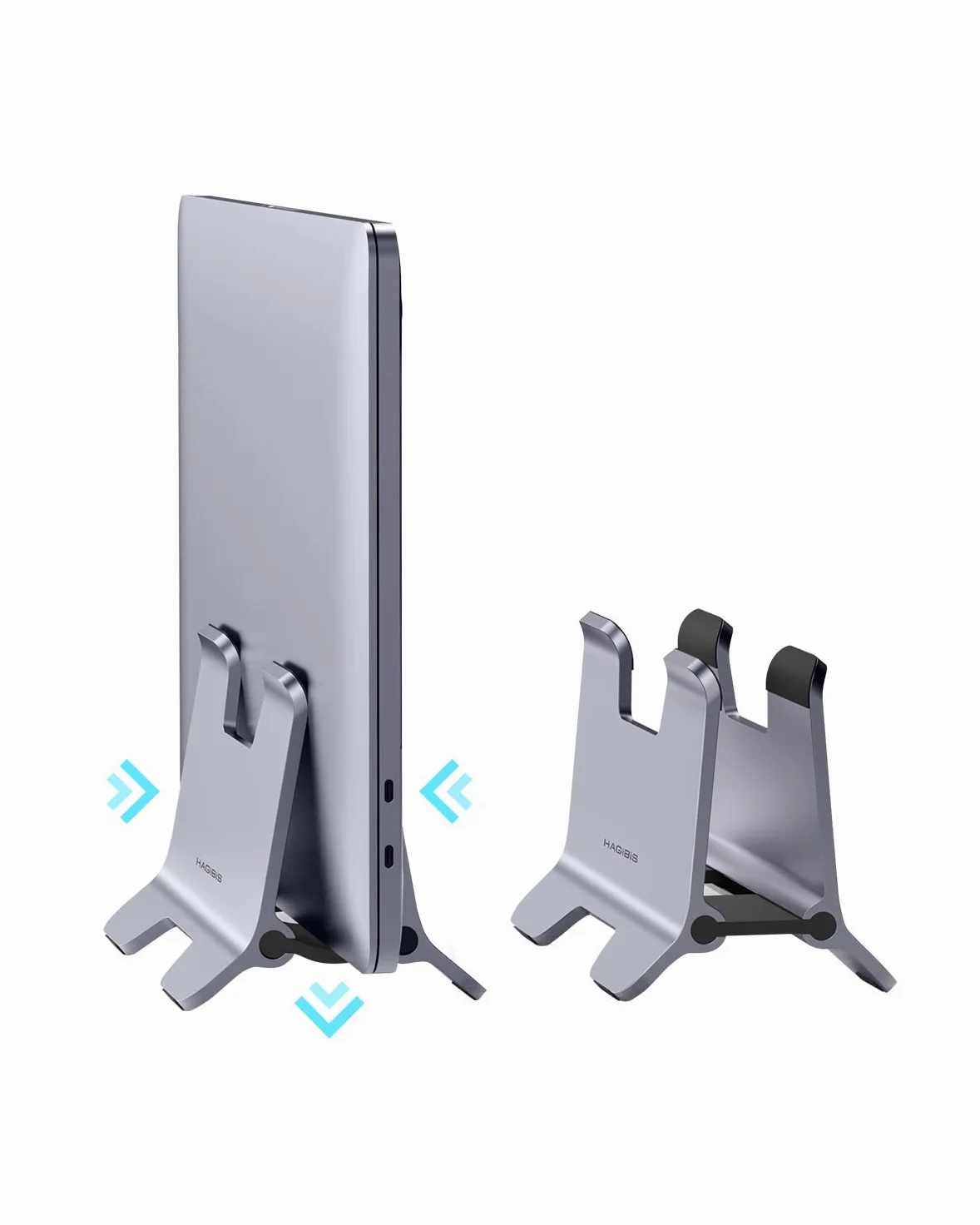 Hagibis Supporto Verticale per Laptop, Supporto per Notebook Regolabile Staffa salvaspazio per MacBook Pro, Mac Mini, iPad, Surface, Samsung, Lenovo, Huawei, HP, Dell （Lega grigia）