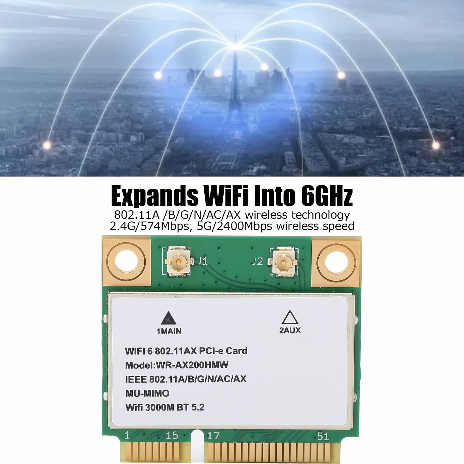 Scheda di Rete Wireless 2.4G/5G Dual Band 2974M WiFi6 MU MIMO per PC con Mini PCIE, Veloce Ed Efficiente, Supporta Notebook, Piccoli Host, Macchine Tutto in, Macchine