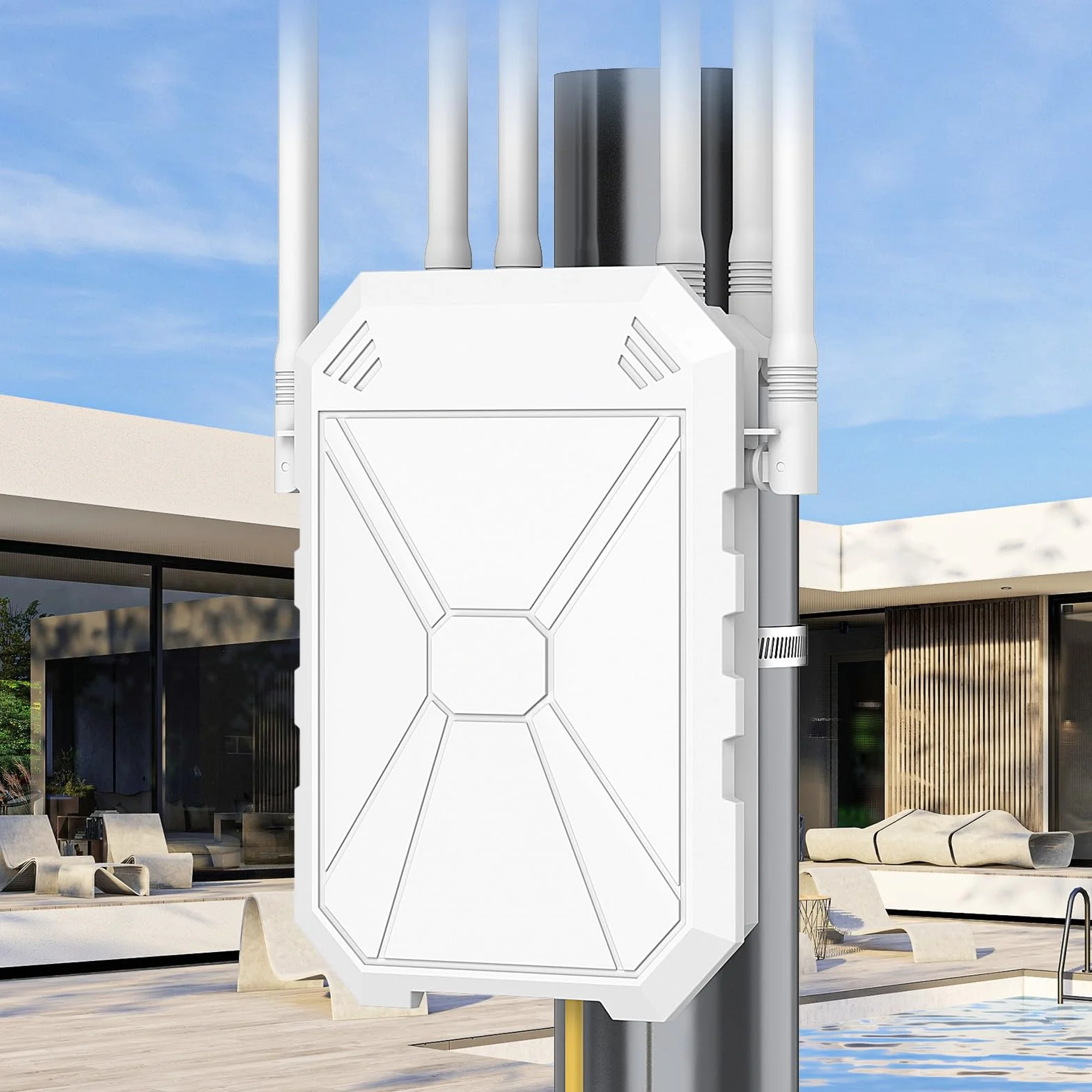 AX1800 Ripetitore WiFi Potente Esterno, 5GHz e 2,4GHz Amplificatore Wifi Con 6 Antenne, WiFi Extender, Resistente Agli Agenti Atmosferici IP67, Passivo PoE, Porta Gigabit Ethernet, Per Cortile