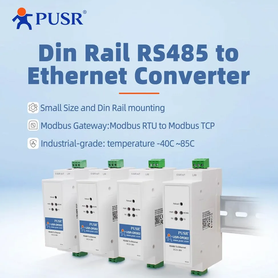 Din Rail Convertitore da RS485 a Ethernet da Modbus RTU Modbus Gateway Trasmette i dati in modo trasparente tra IP e RS485 Pagina Web definita dall'utente USR-DR302