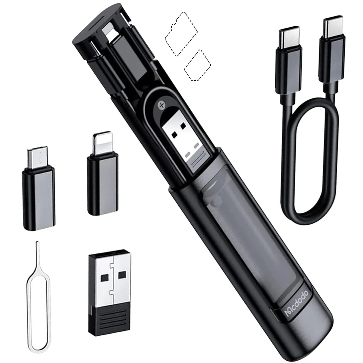 McDodo Set di Adattatori USB C 60 W, Multi 6 in 1 con Custodia, Lightning/Micro/TF e Slot per Schede SIM per Cavi da Viaggio