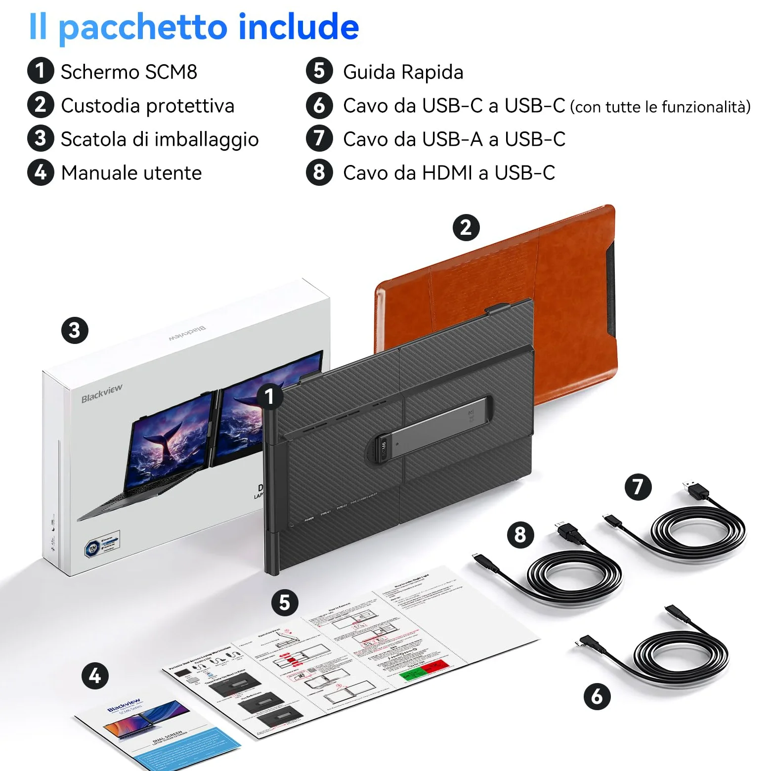 Blackview Monitor Portatile per Laptop, 15,6“ FHD 1200P 100% sRGB FHD Ultra Leggero Adatto a Tutte Dimensioni Laptops Venire con Type-C USB HDMI Plug-Play per Mac, Windows, Chrome, Android