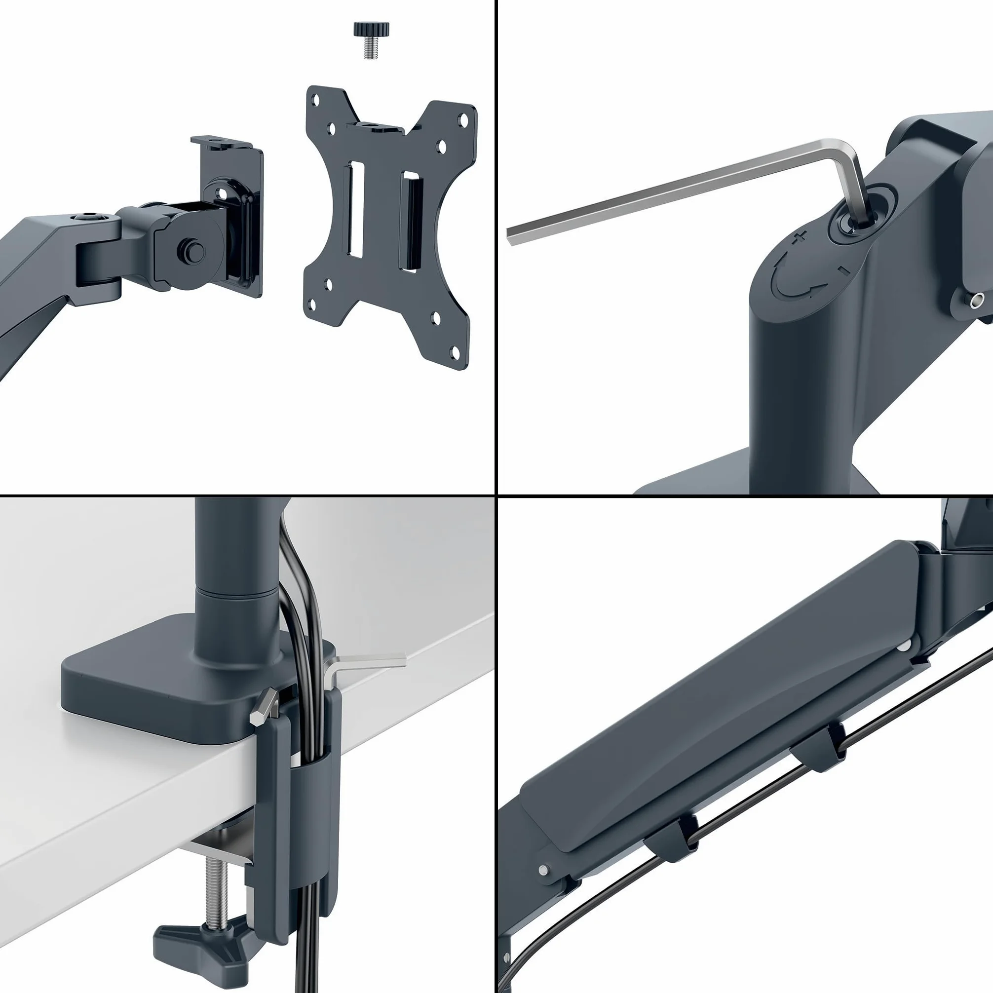 Leitz Ergo Braccio Doppio per Monitor e PC a molla, per Schermi fino a 32 " e ad un Peso di 9 kg, Salvaspazio ed Ergonomico, Grigio Scuro, 65380089