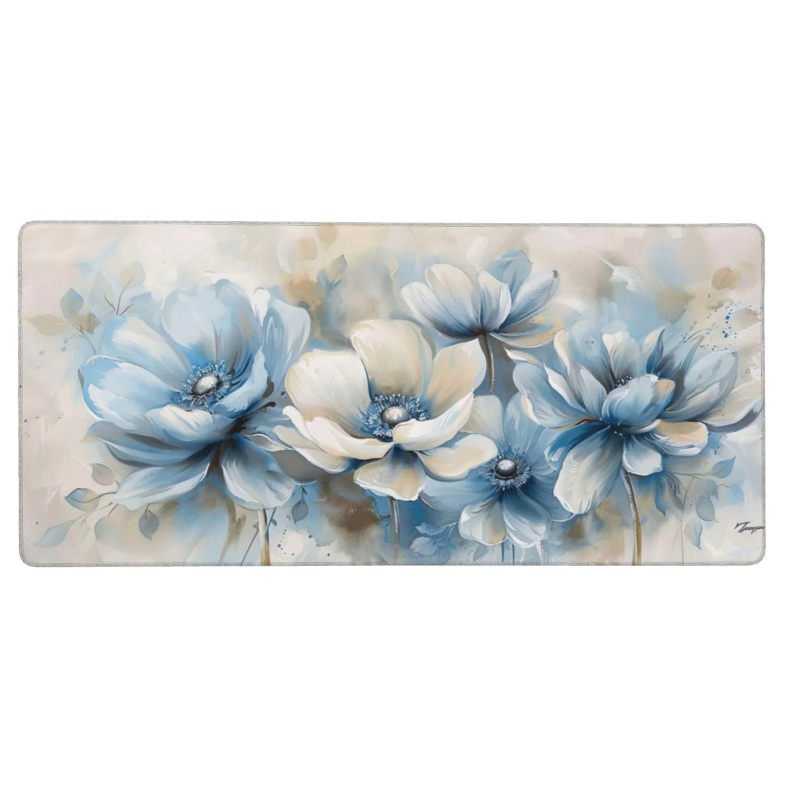 Tappetino Mouse XXL Fiore & Blu, 100 x 50 cm Tappetino da Scrivania G496 | Tappetino per Mouse, Base in Gomma Antiscivolo, Superficie Impermeabile, Bordi Cuciti, Tappetino Scrivania per Ufficio, Gioco