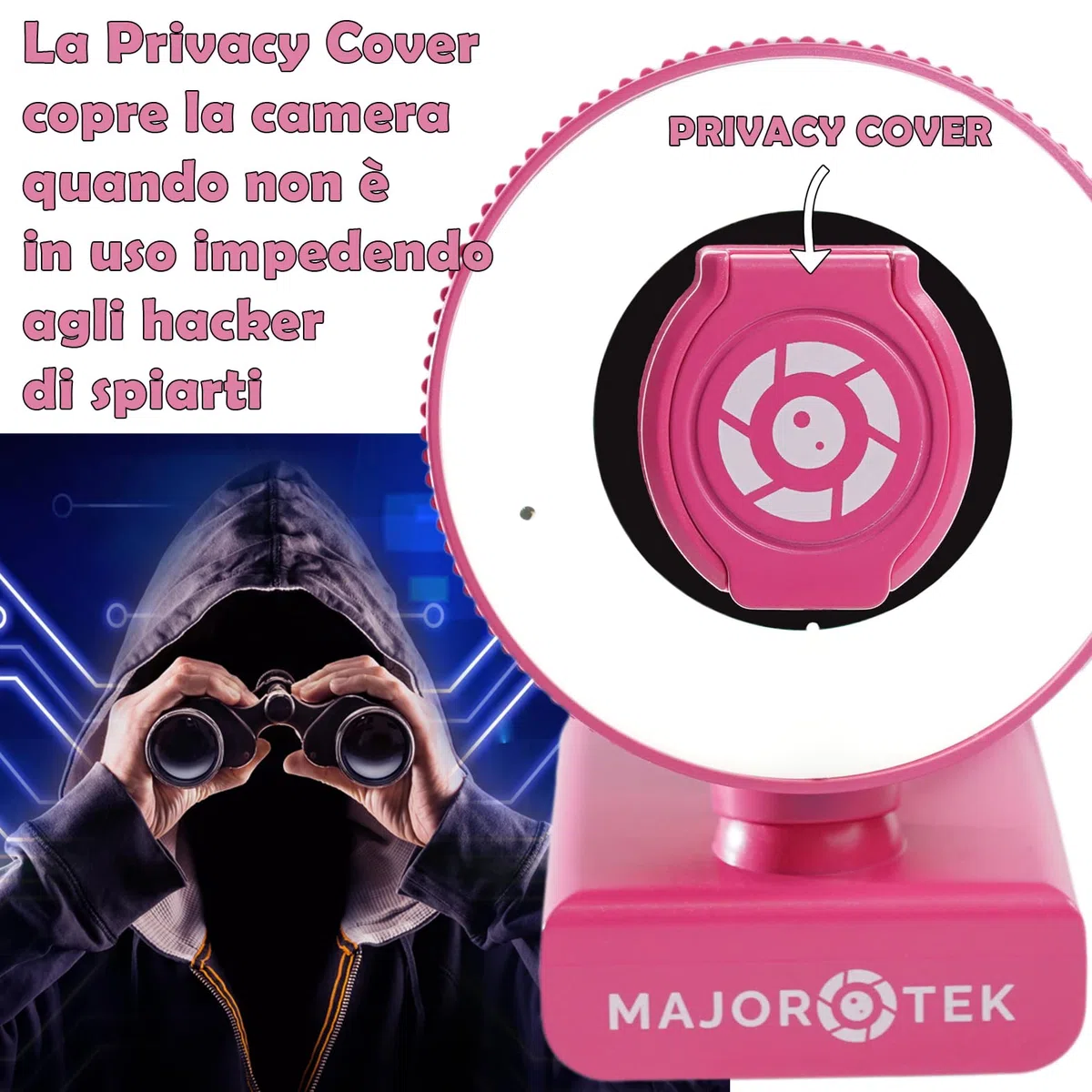 Web cam 2K Ultra Risoluzione Funny Webcam Pink Certificazione CE e ROHS Luce Led Regolabile Ad Anello Privacy Cover Treppiede Webcam Pc con Microfono