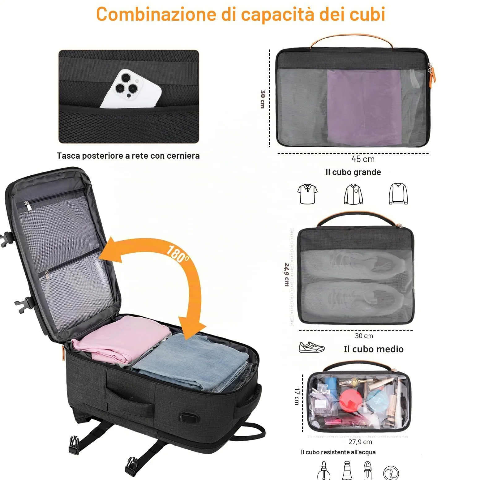 MOSISO Zaino Viaggio 40 Litri Donna e Uomo, Zaino Viaggio Approvato per il | Volo con Porta di Ricarica USB e 3 Scomparti, 17-17,3 pollici Zaini Espandibile per Laptop per Ufficio, Lavoro, Viaggi, Nero
