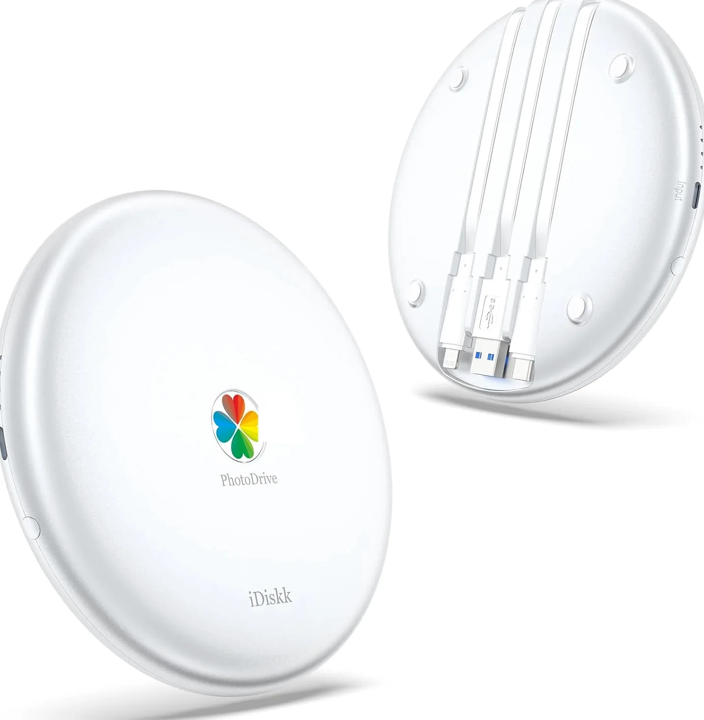 iDiskk (AGGIORNATO) Disco rigido esterno 2 TB per iPhone, disco rigido Lightning certificato MFi, cavo HDD 3 IN 1 integrato per iPhone/iPad/telefoni Android USB-C/PC/Mac, archiviazione iPhone
