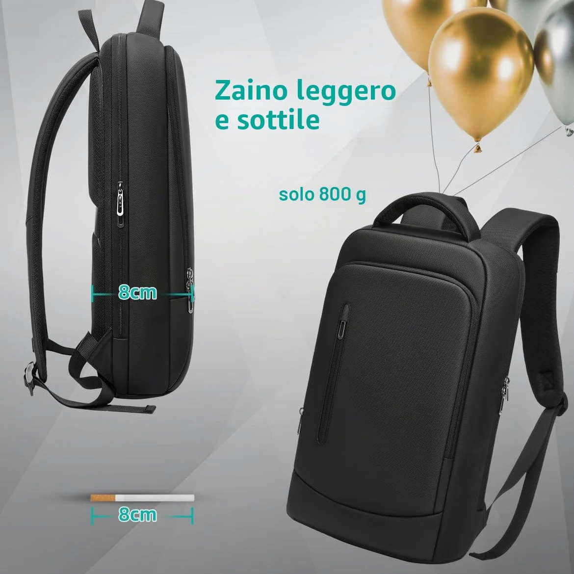 Zaino Porta PC Uomo per 15.6 Pollici Zaino Lavoro Impermeabile Zaino da Viaggio Antifurto per Uffico Università Scuola Viaggio Business-Nero
