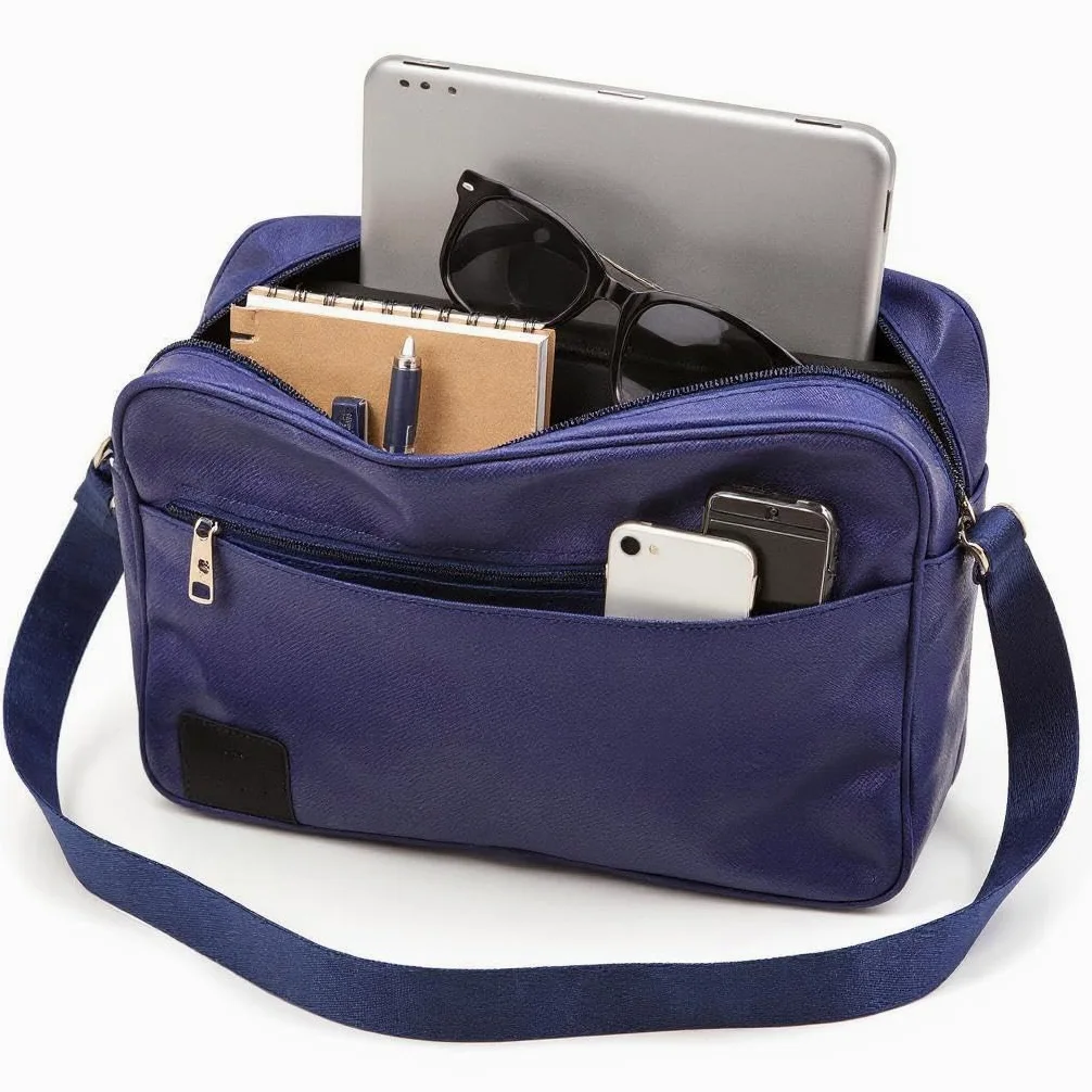 Borsa Messenger in Tessuto Tecnico, Porta Laptop 35x23x13cm, Blu Navy, Tracolla Regolabile per Ufficio e Lavoro