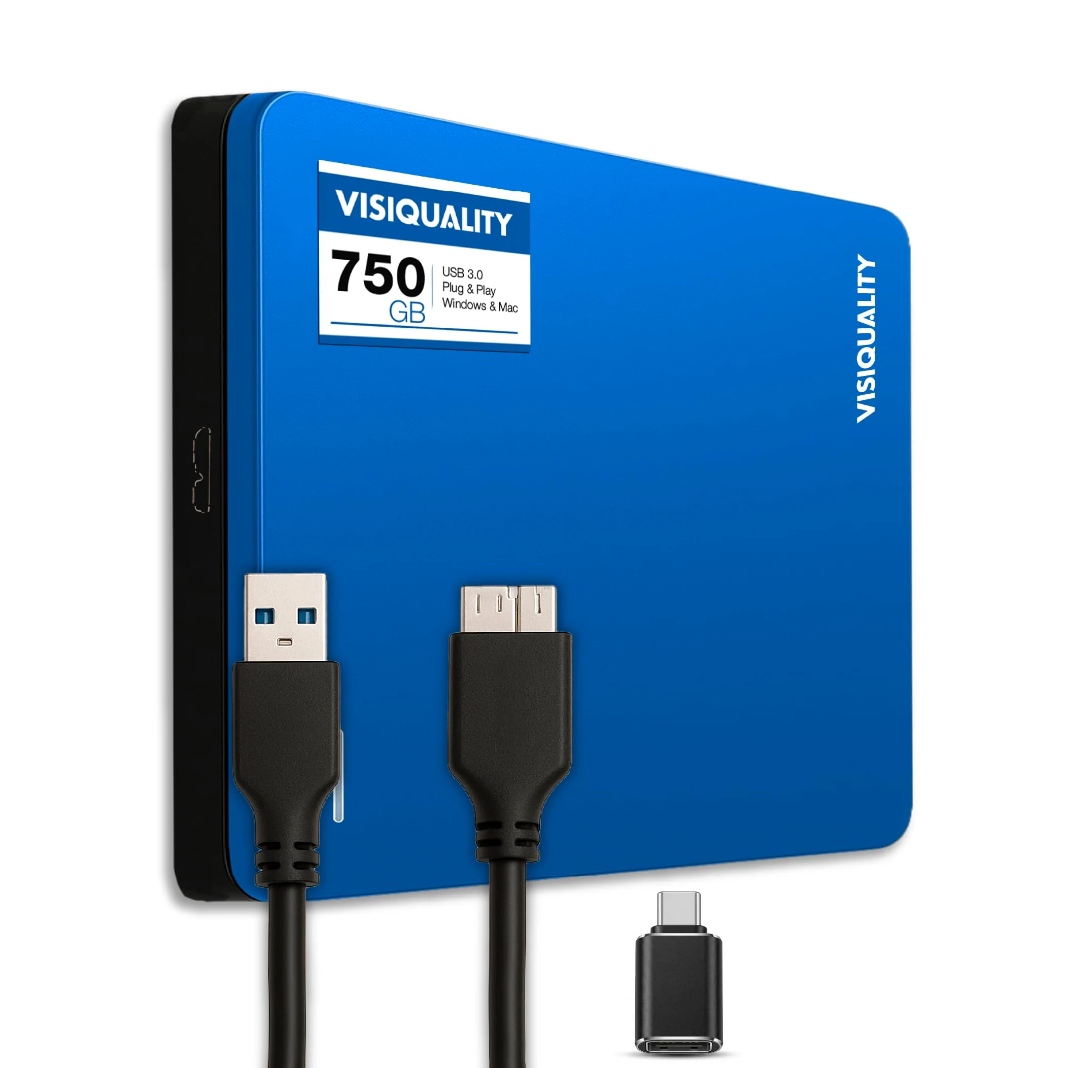 Hard disk esterno ad alta velocità da 750 GB, USB 3.0, disco rigido esterno, compatibile con Windows/Mac, Plug & Play, giochi per PS4 e Xbox, compatto, disponibile in 3 colori (blu)