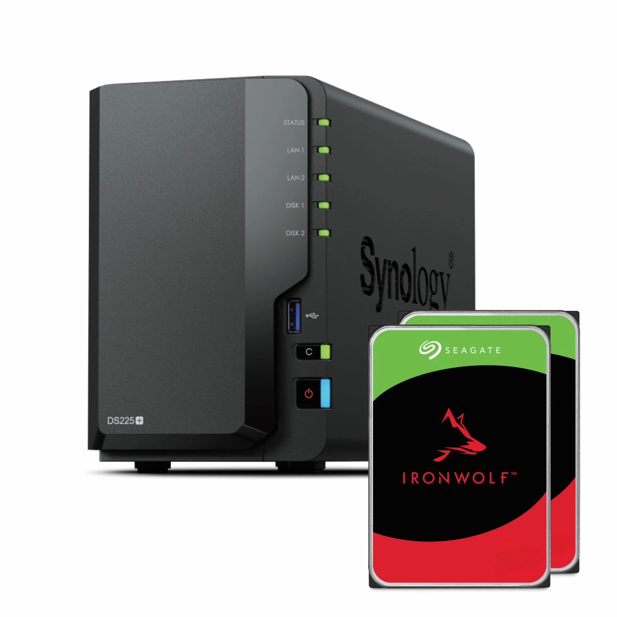 Synology DS225+ 8TB (Seagate Ironwolf 2x4TB) 2-Bay Plus Series - Intel Celeron J4125 Quad-Core, 2GB Non-ECC DDR4 SODIMM 1x2.5GbE e 1x1GbE RJ-45 LAN Port