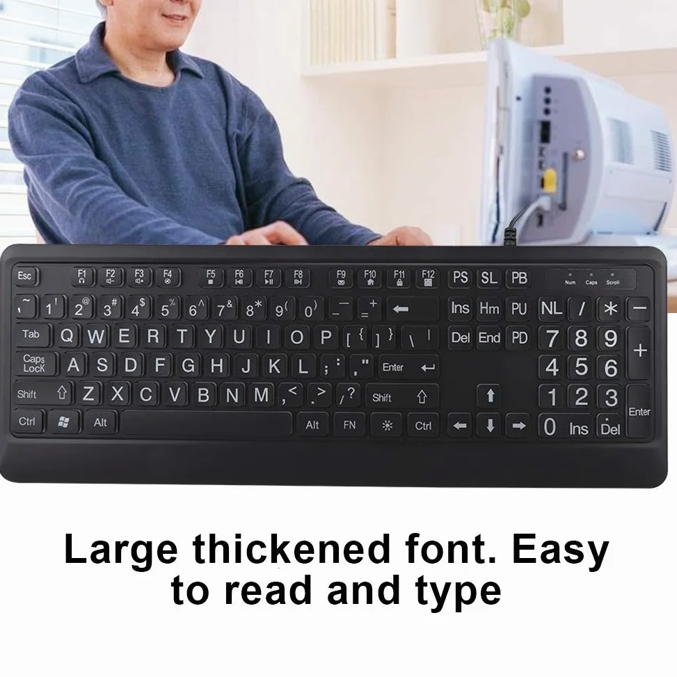 Tastiera LED con Caratteri Grandi e Spessi con Retroilluminazione Bianca Unica e Design Ergonomico, Ideale per gli Anziani