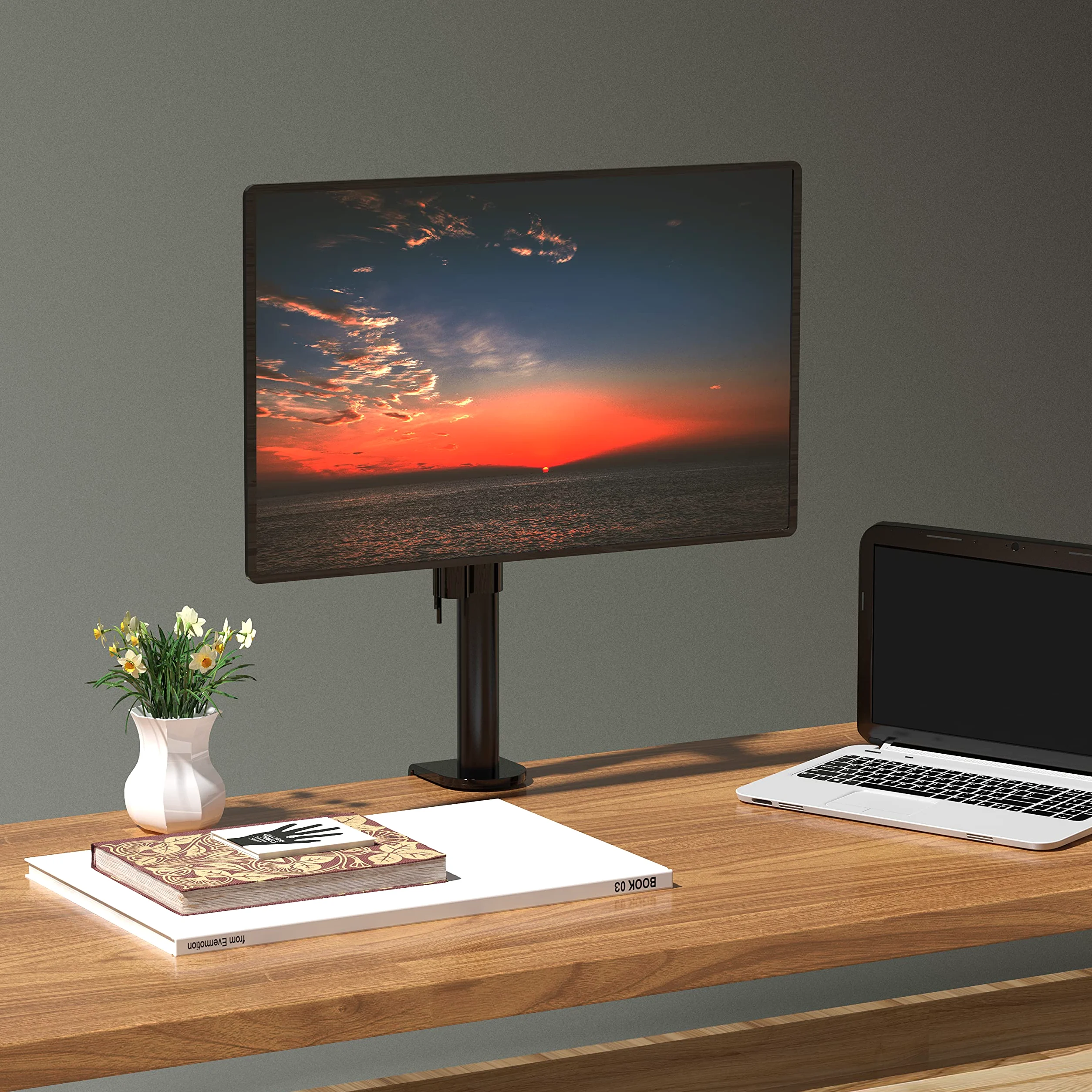 WALI Braccio singolo per monitor fino a 27", completamente regolabile, con inclinazione e rotazione, portata fino a 10 kg, VESA 75 e 100 mm, nero