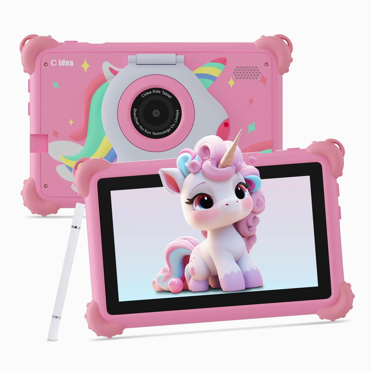C idea Tablet per bambini Android 15, schermo 7 pollici 1024 x 600, 6 GB (3+3) di RAM + 32 GB di ROM, batteria 2500 mAh, applicazioni per bambini preinstallate, compatibile WiFi e Bluetooth (rosa)